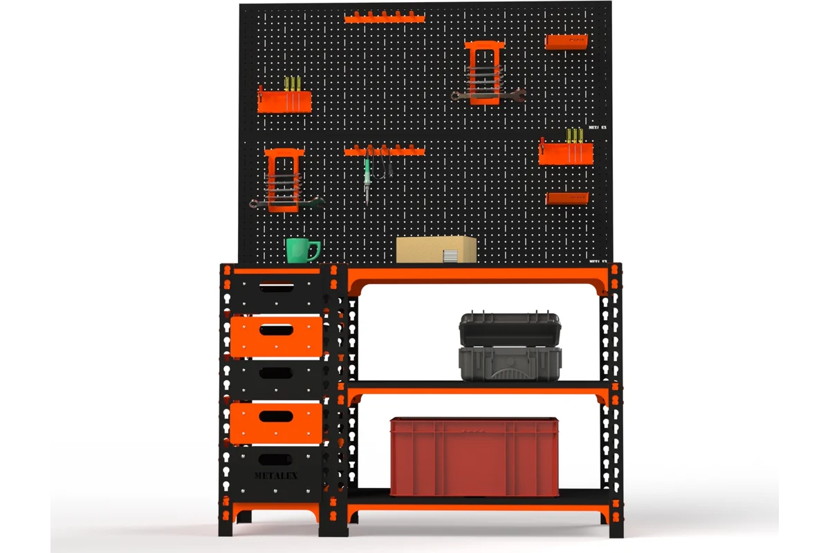 Изображение товара Стол-верстак c тумбой и аксессуарами Metalex 111187 950x1000x400 мм