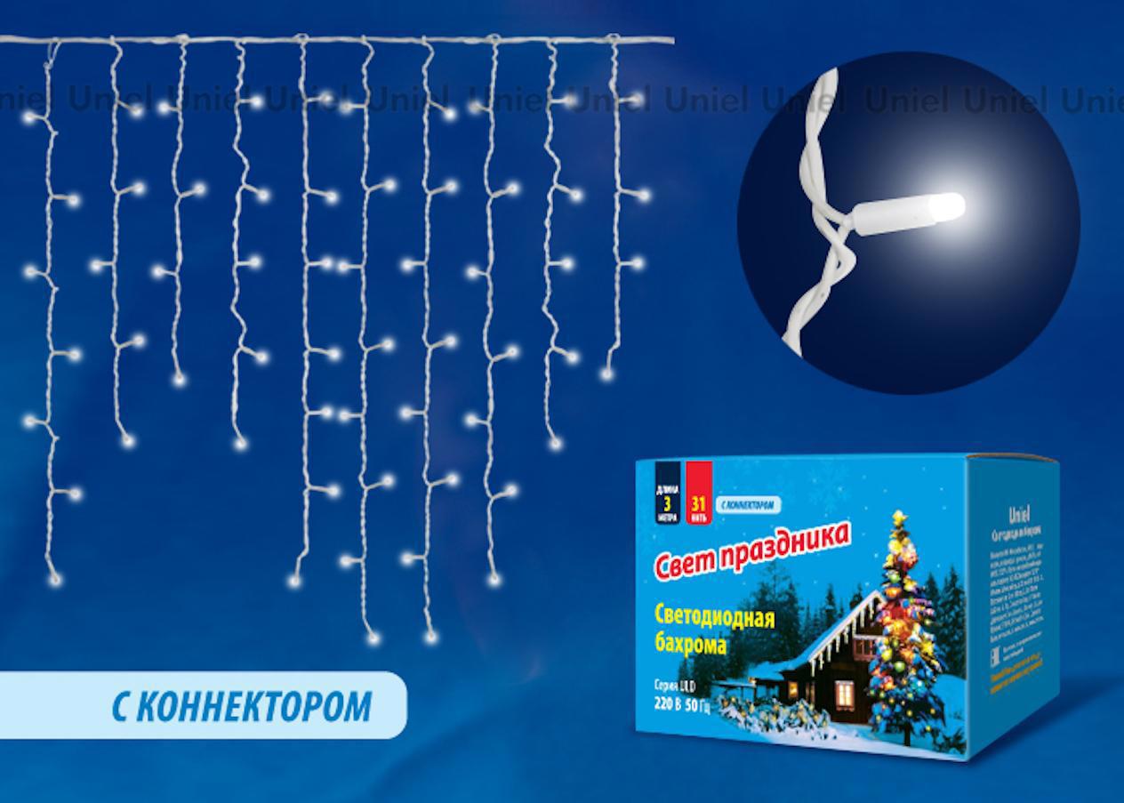 Изображение товара Электрогирлянда наружная Unielul-00001366 бахрома 3м 200 LEDs теплый белый мерцание