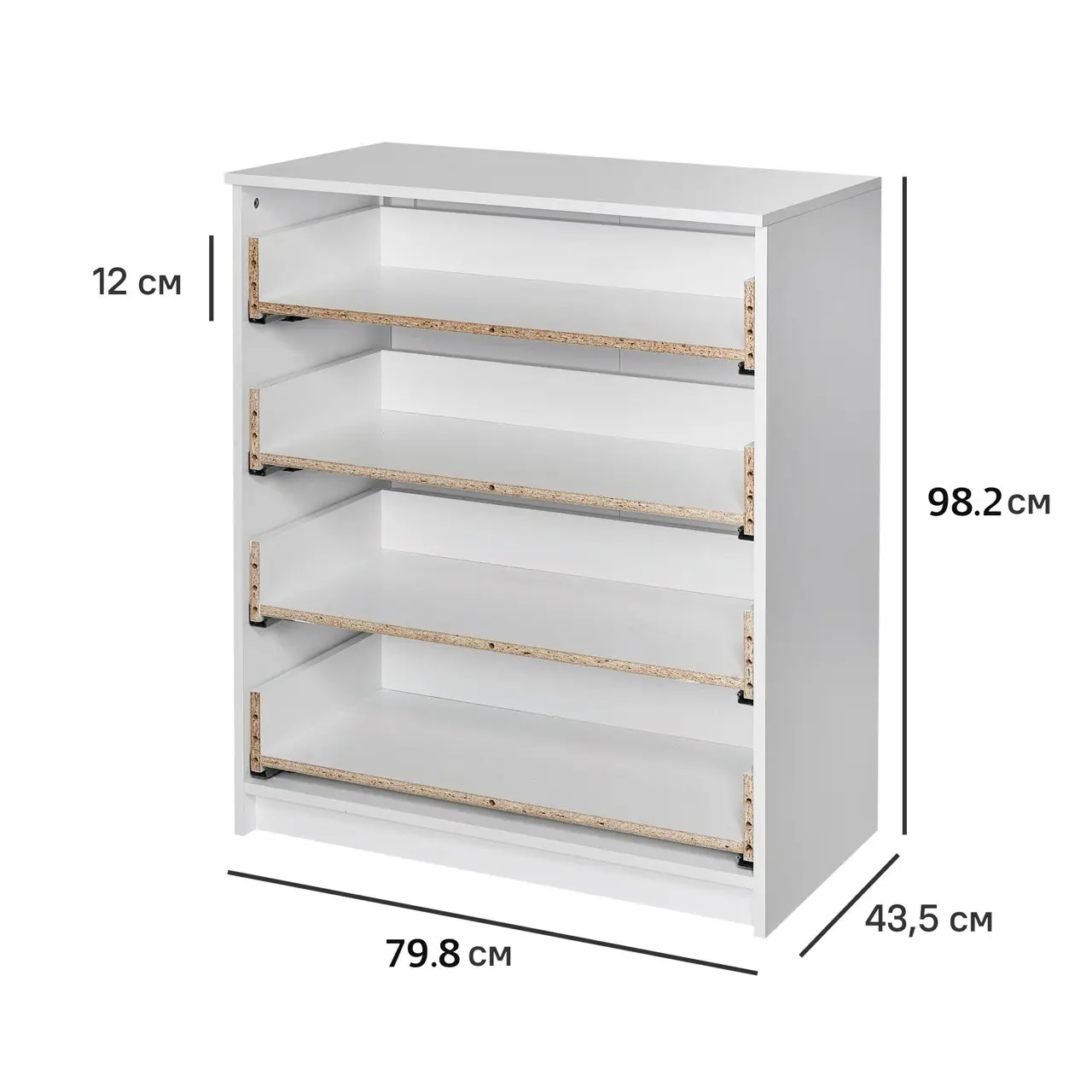 Каркас комода 4 ящика 79.8x98.2x43.5 см ЛДСП цвет белый - 3