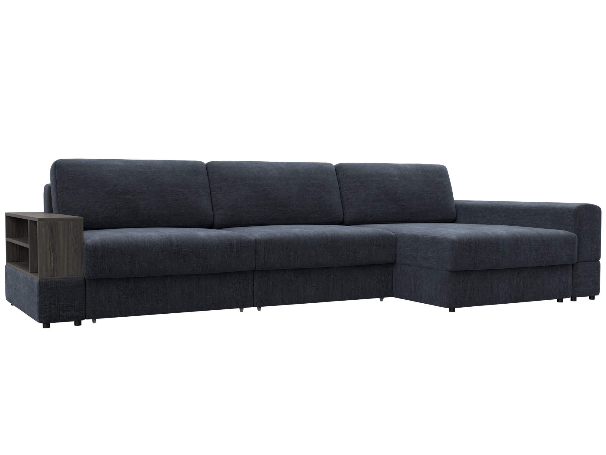 Изображение товара Диван раскладной Лига диванов Диван угловой с полкой Лига-055 НПБ Лонг угол универсальный 345x92x160 см шенилл цвет rimini 14 темно-серый