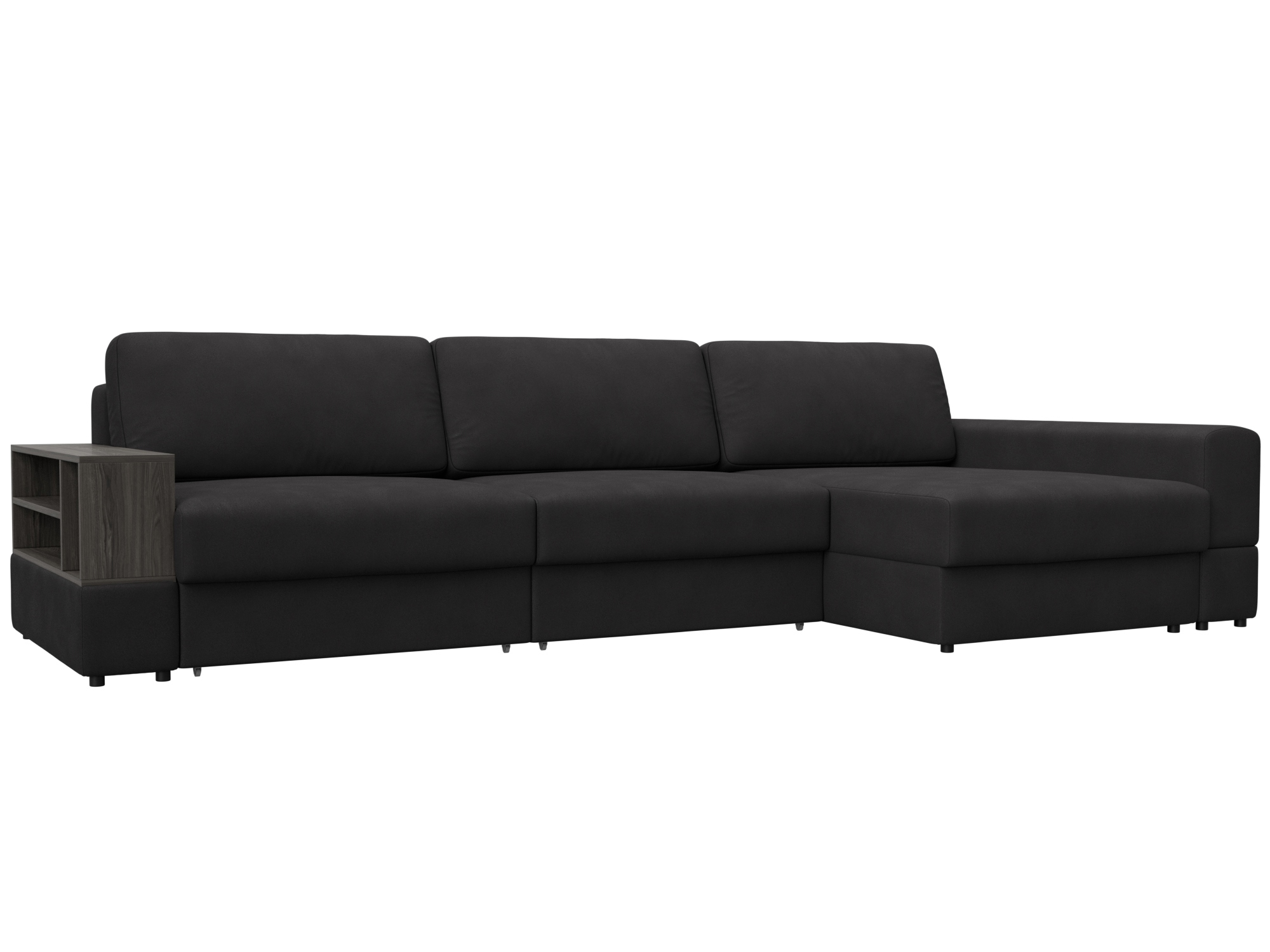 Изображение товара Диван раскладной Лига диванов Диван угловой с полкой Лига-055 НПБ Лонг угол универсальный 345x92x160 см замша цвет joly 08 коричневый