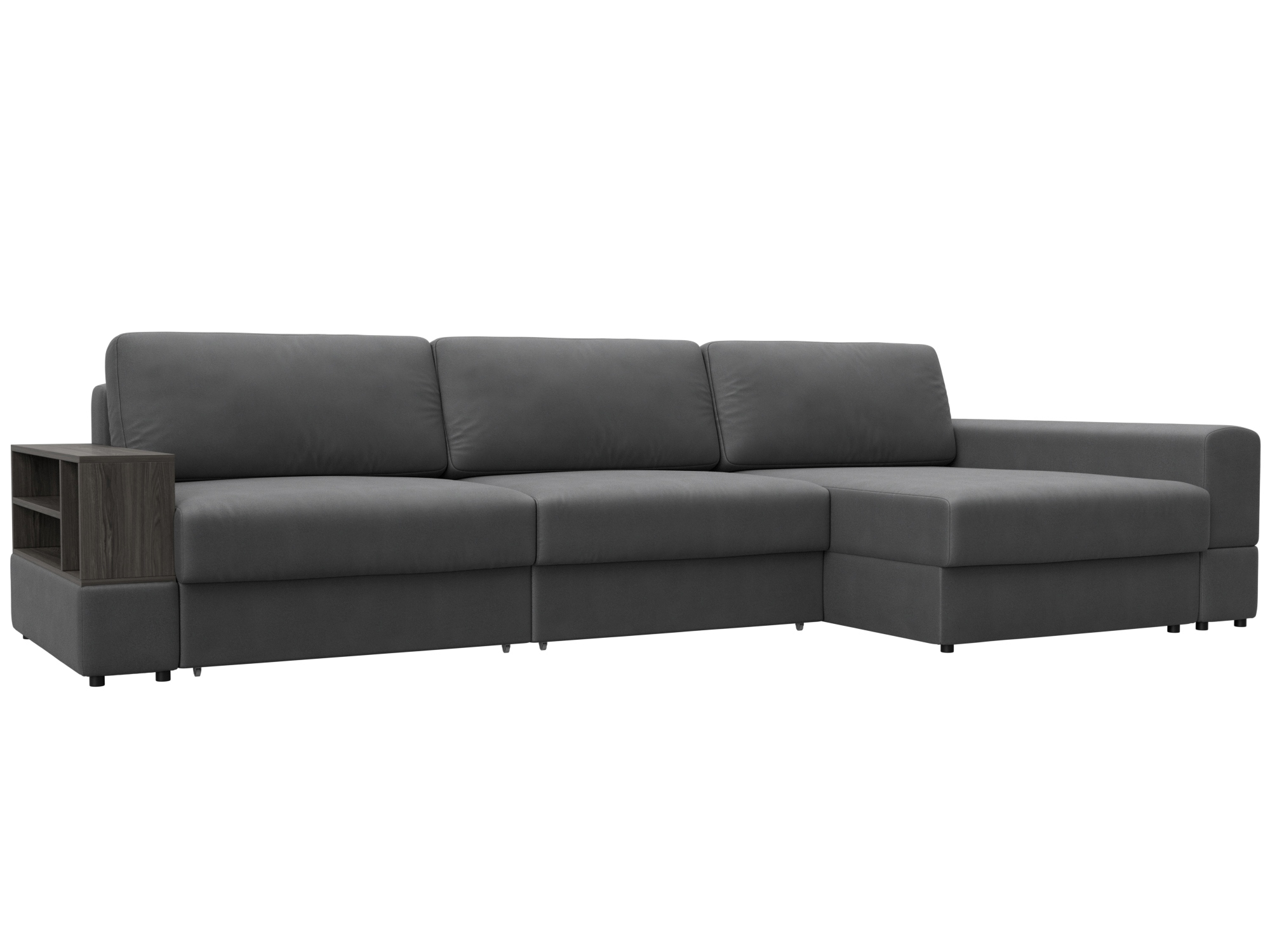 Изображение товара Диван раскладной Лига диванов Диван угловой с полкой Лига-055 НПБ Лонг угол универсальный 345x92x160 см замша цвет joly 13 серый