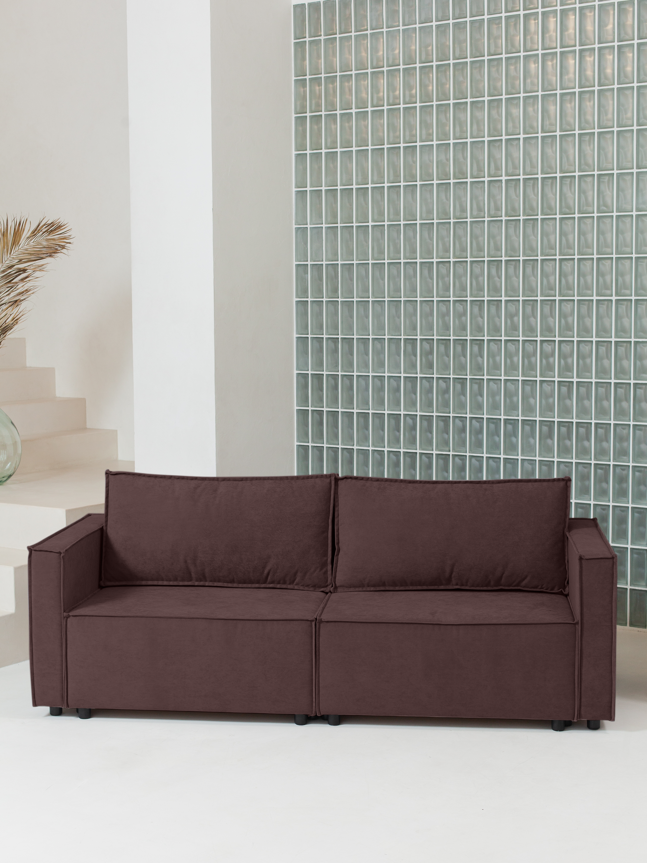 Изображение товара Диван раскладной Cityhd Парма 212x90x80 см велюр коричневый современный