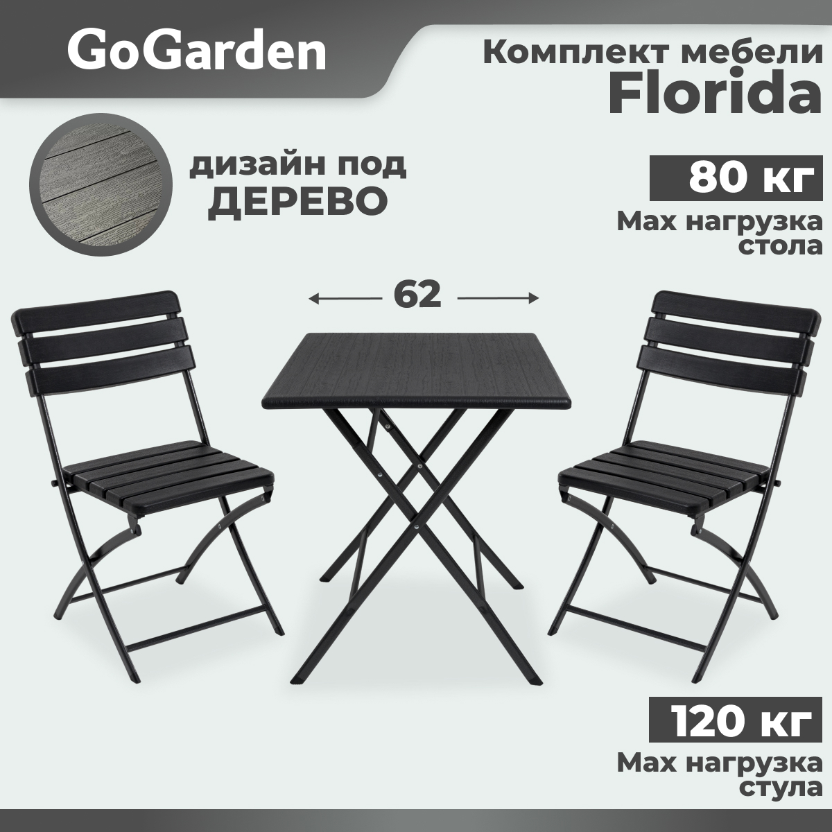 Изображение товара Набор садовой мебели для отдыха Gogarden FLORIDA пластик черный 3 предмета