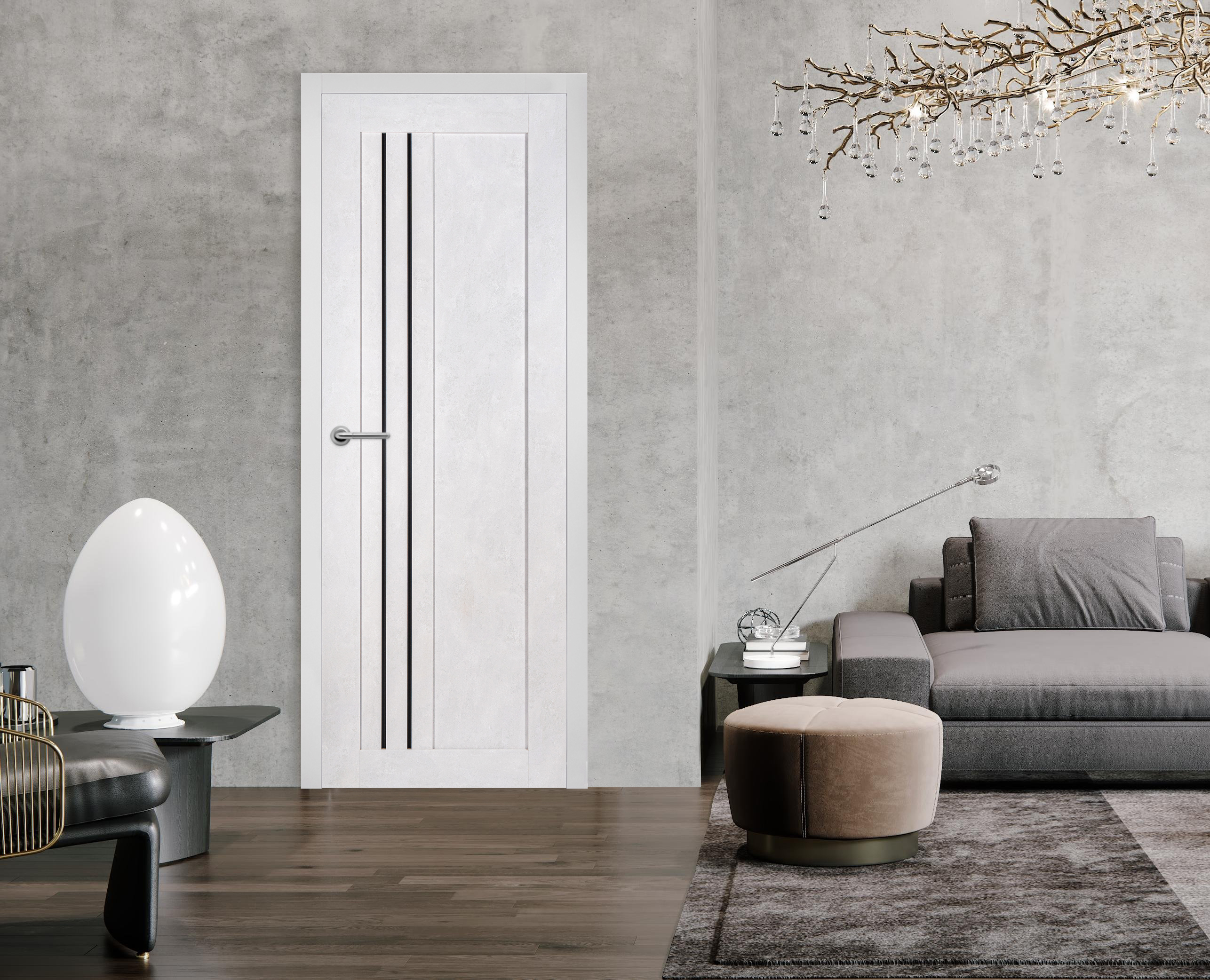 Изображение товара Комплект межкомнатной двери Лесма стиль Рондо 13 глухая 200x70см ПВХ бетон светлый с коробом и нали