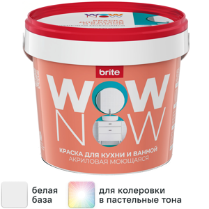 Краска для стен и потолков в кухне и ванной Wow Now полуматовая цвет белый база А 250 мл