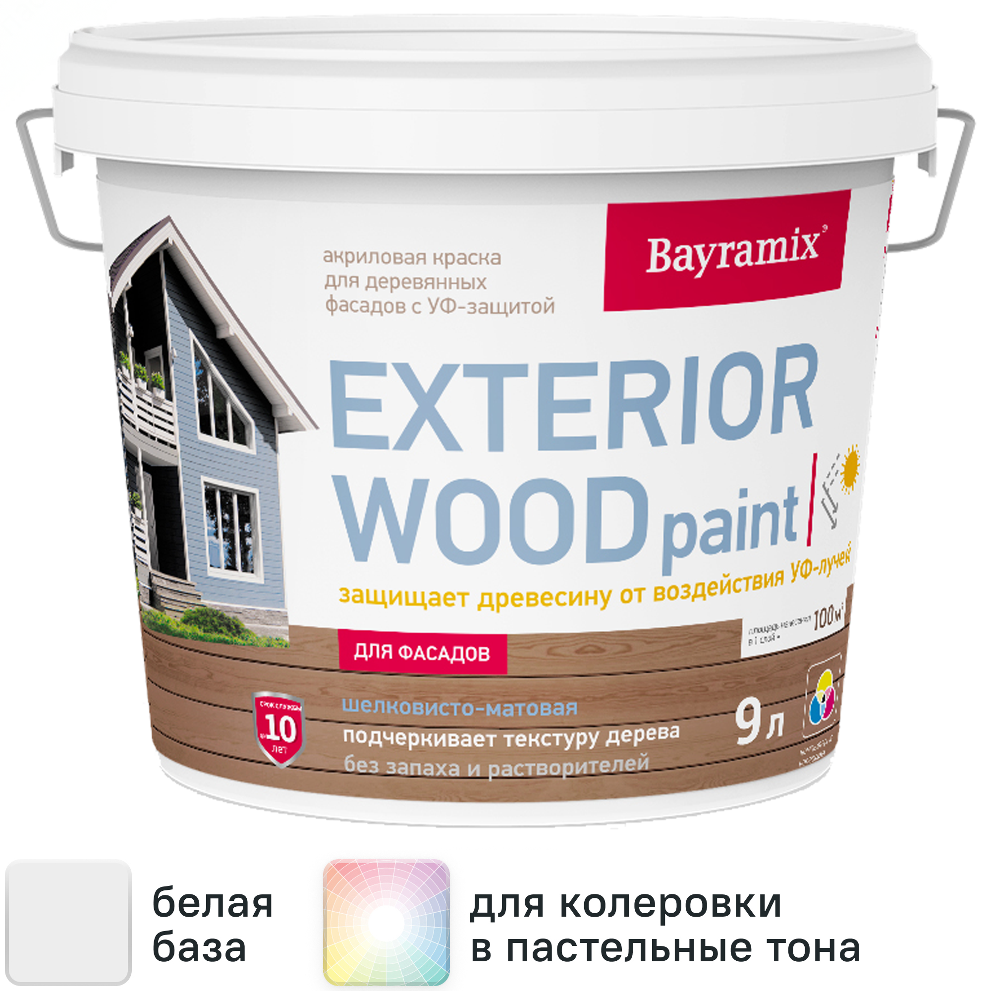 Изображение товара Краска для деревянных фасадов Bayramix Exterior Wood матовая 9 л белый