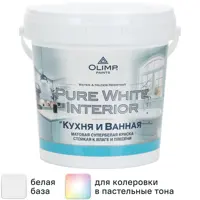 Изображение товара Краска для кухонь и ванных комнат Olimp цвет белый база А 0.9 л