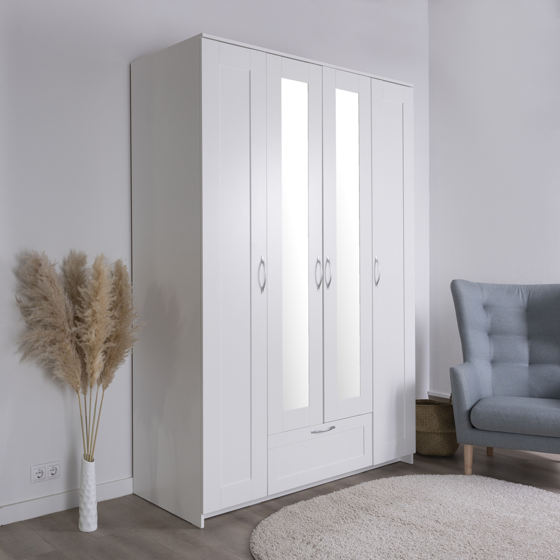 Изображение товара Шкаф для одежды с зеркалом Сириус Гуд Лакк 156x219.6x58.5 см белый ДСП