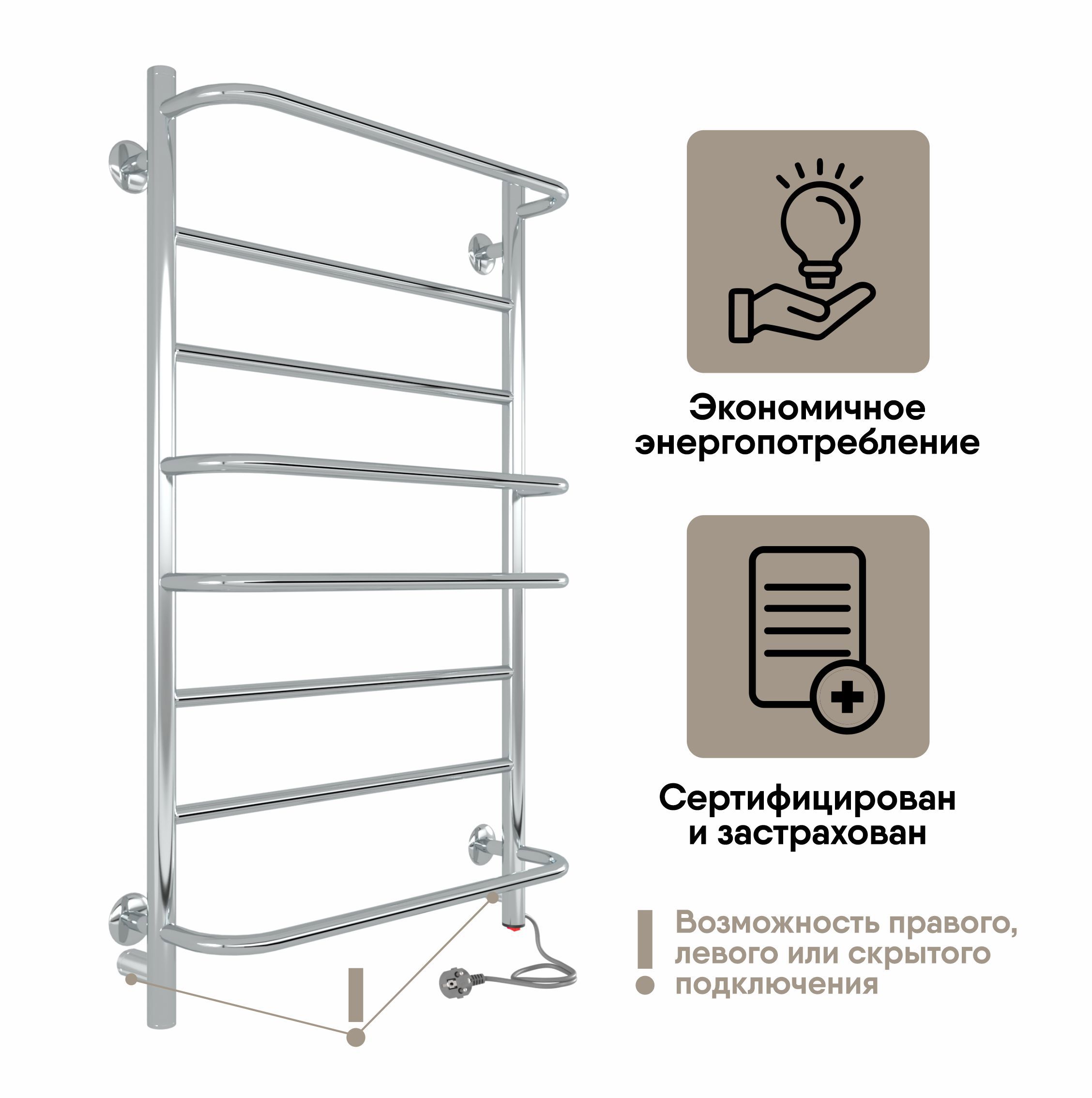 Изображение товара Полотенцесушитель электрический Myspace Ellis 500x800 мм 90 Вт лесенка цвет хромированный