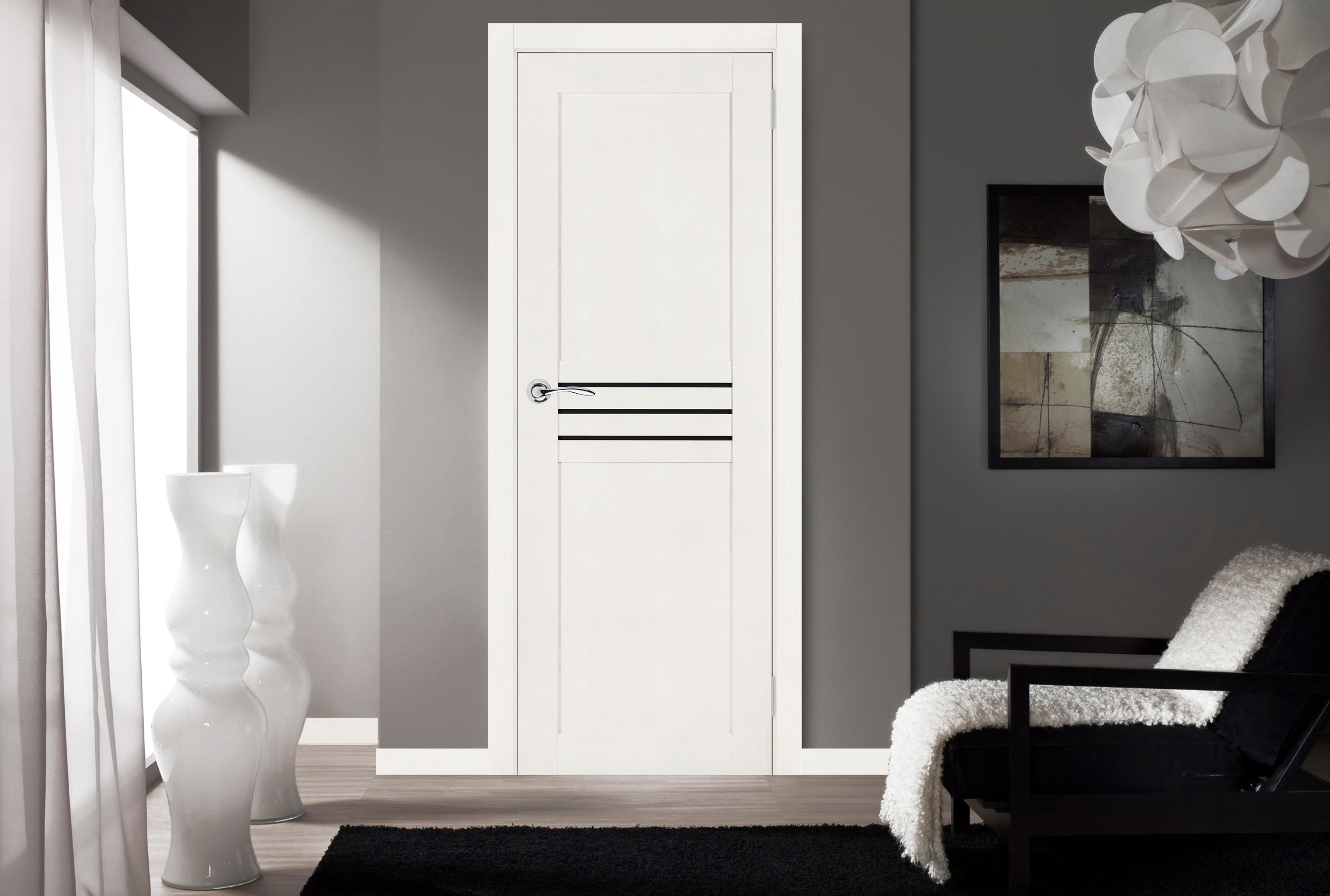 Изображение товара Дверное полотно ЛЕСМА СТИЛЬ Рондо 15 Глухая 200x70 белое дерево