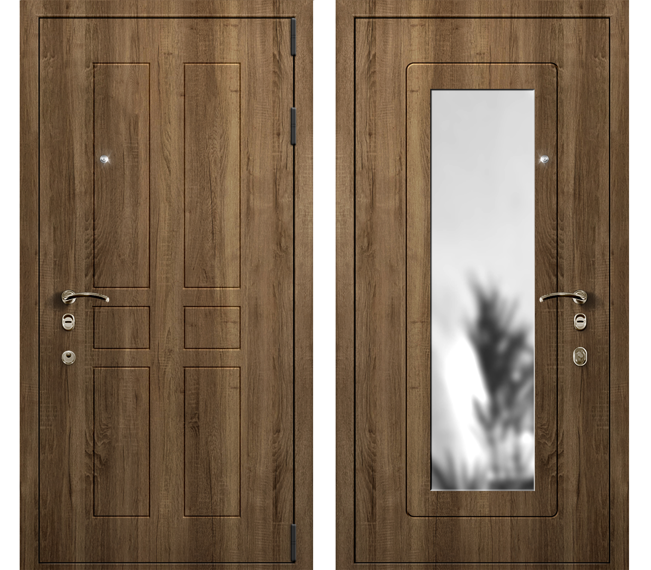 Изображение товара Входная дверь Такт-тайм Эталон Плюс 4 правый 180x100см цвет дуб крафт табачный/дуб крафт табачный с зеркалом