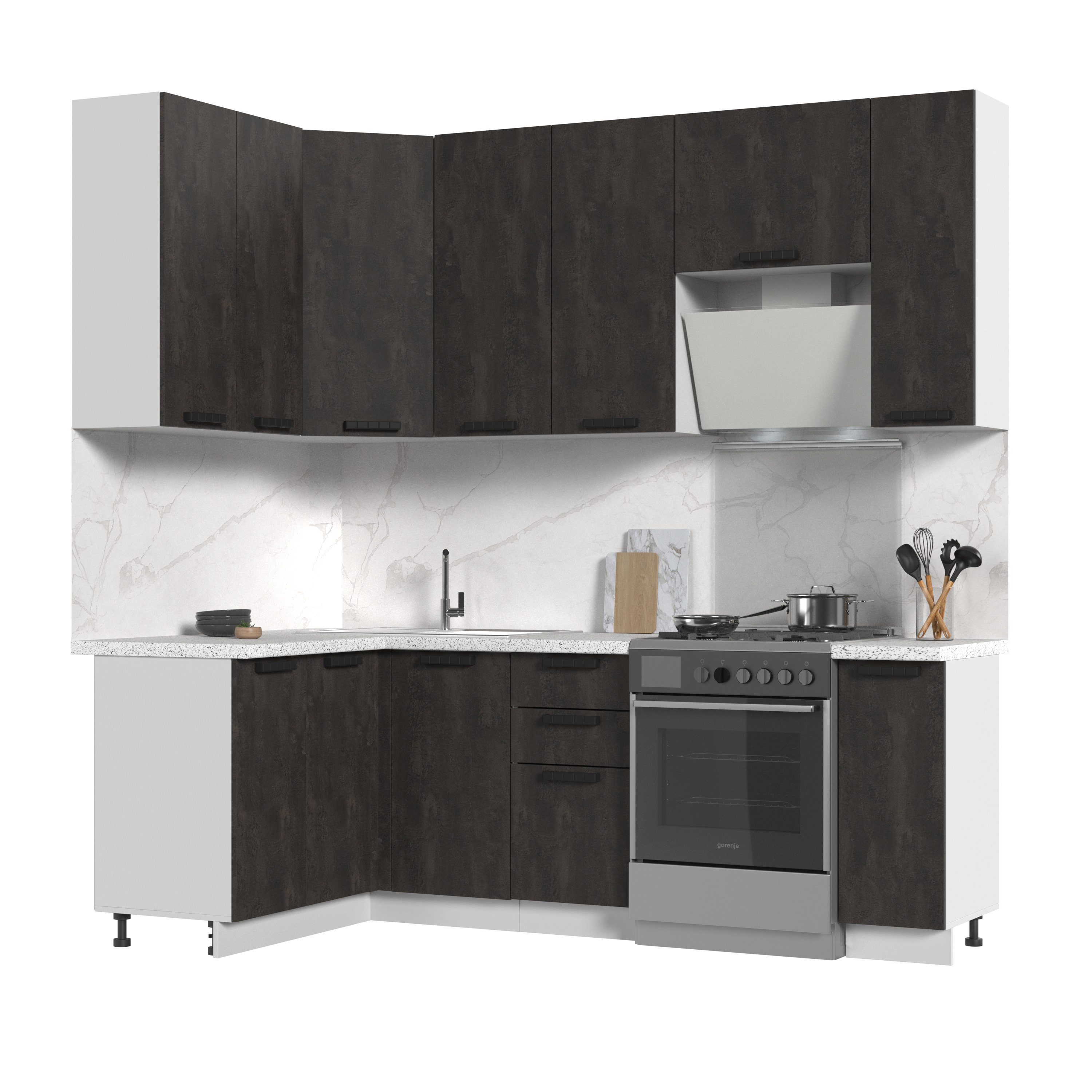 Изображение товара Кухонный гарнитур Стендмебель ПасаденнаКГ130-170в-БУК 170x237x60 см ЛДСП цвет угольный камень