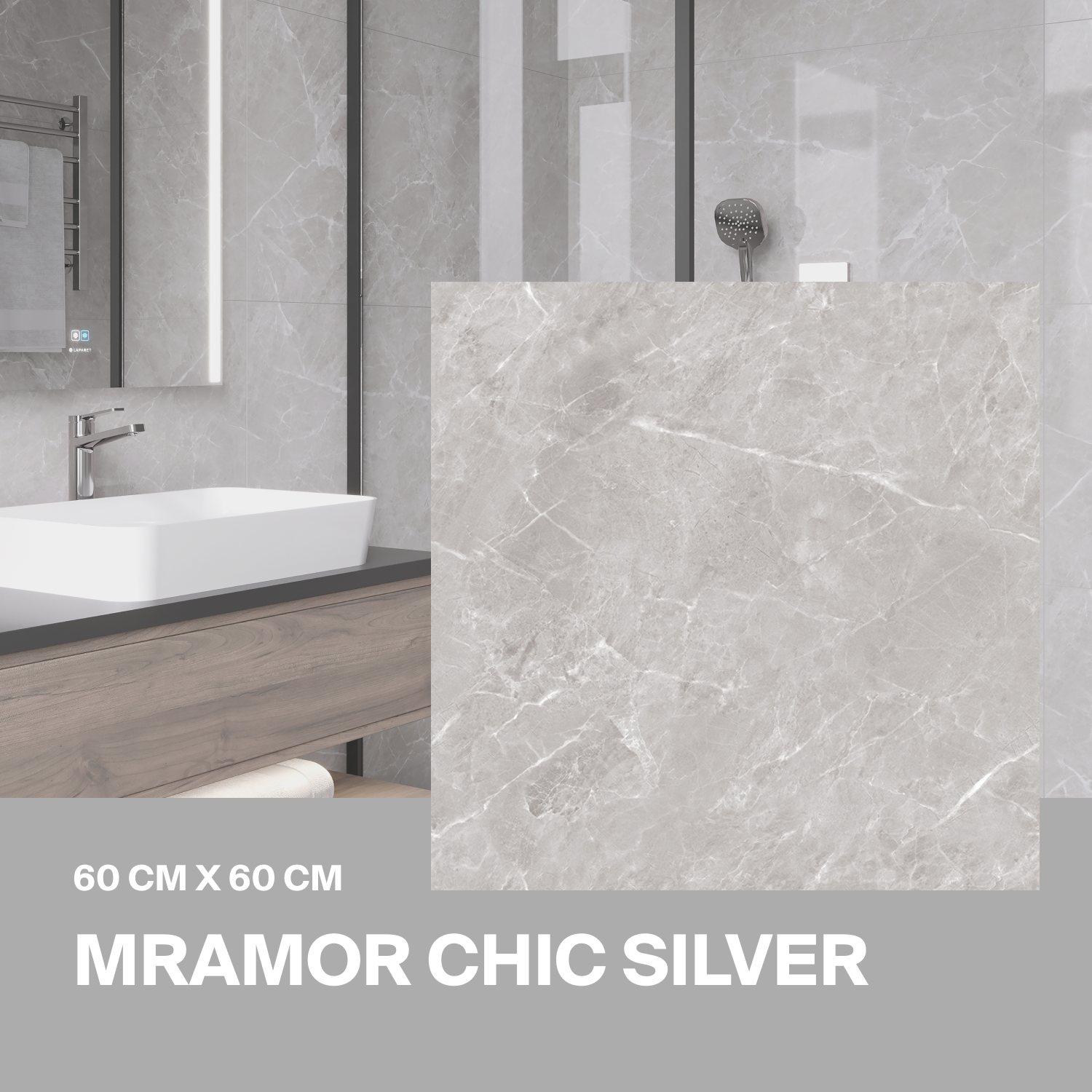 Изображение товара Керамогранит Ceradim Mramor 60x60см серый/серебристый полированный