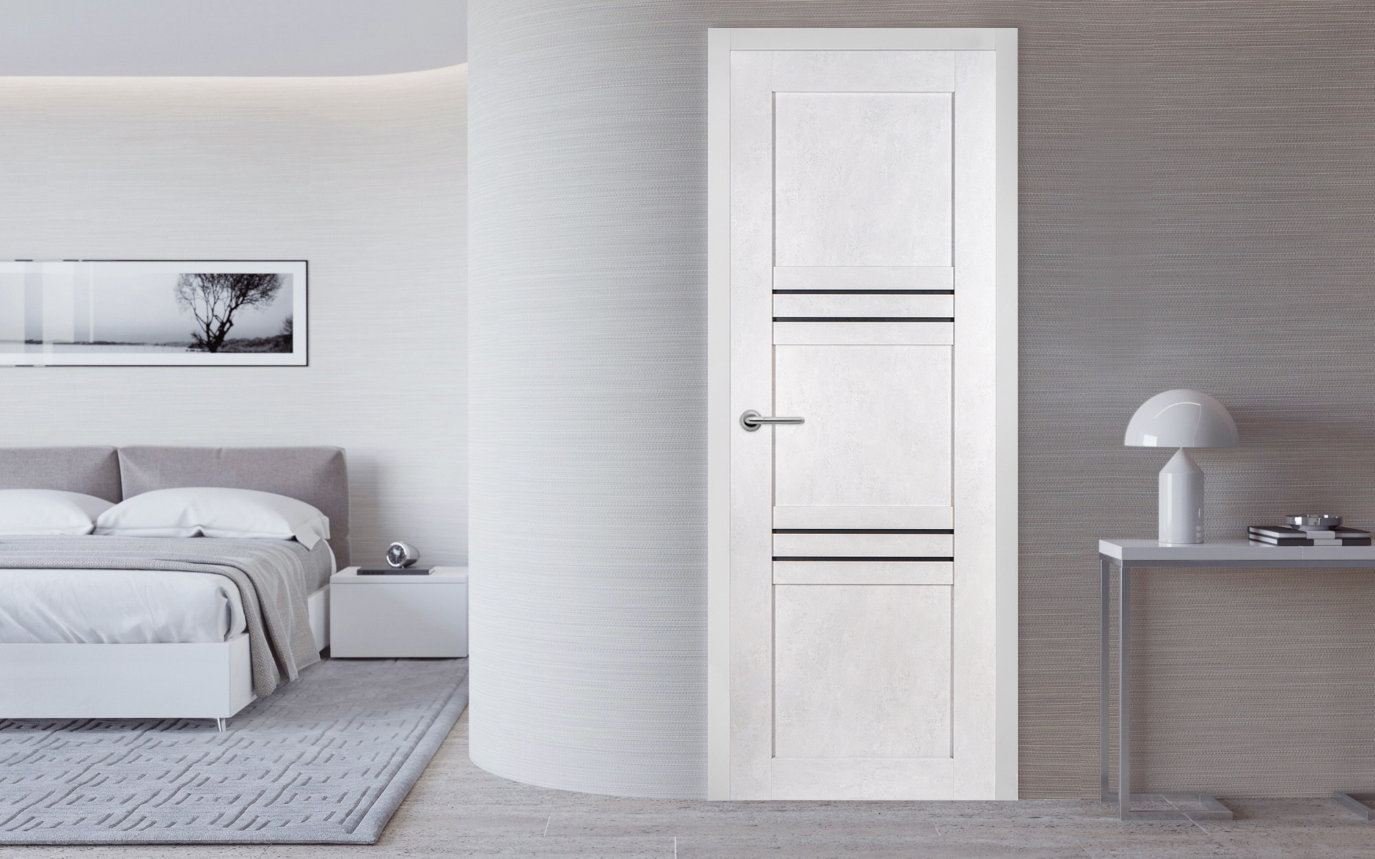 Изображение товара Комплект межкомнатной двери Лесма стиль Рондо 14 глухая 200x80см ПВХ цвет бетон светлый с коробом и наличниками