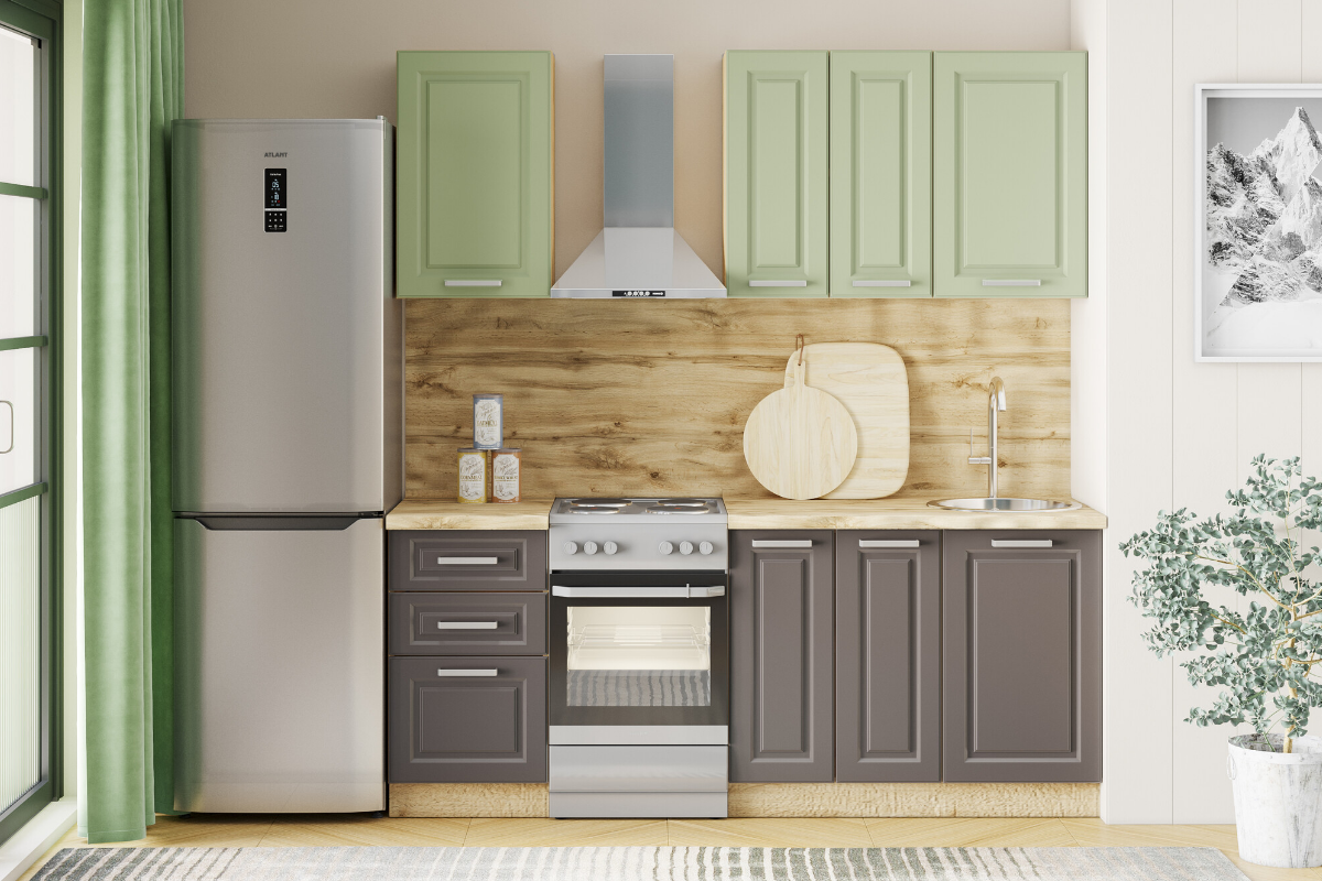 Изображение товара Кухонный гарнитур Silva Вокс 150x217.8x47.8 см ЛДСП цвет дуб крафт золотой