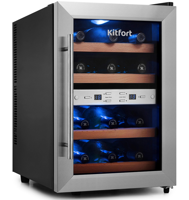 Изображение товара Винный шкаф Kitfort KT-2404, 2 зоны, 12 бутылок, черный