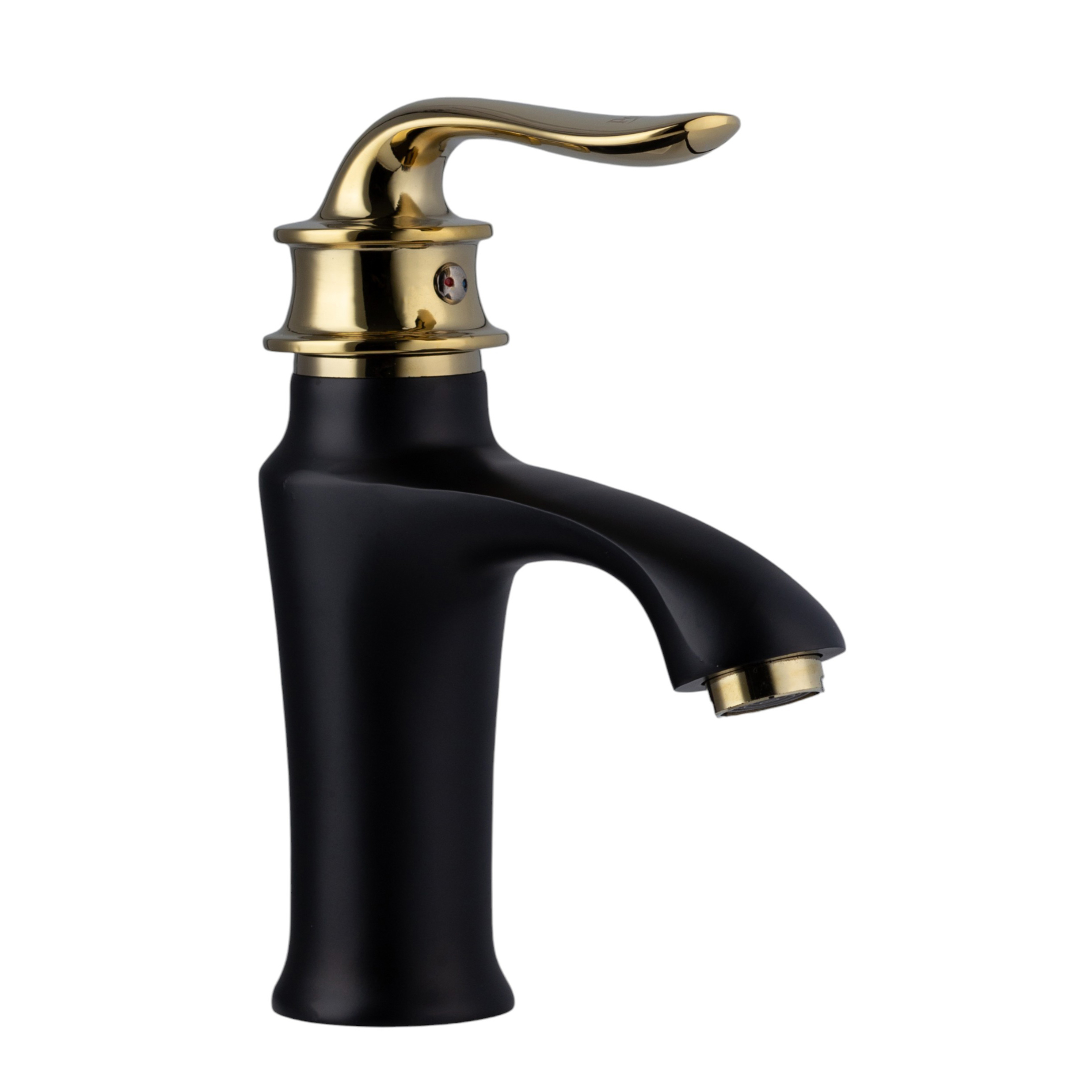 Изображение товара Смеситель для раковины Potato P10219-6 однорычажный цвет глянцевый черный/золотой