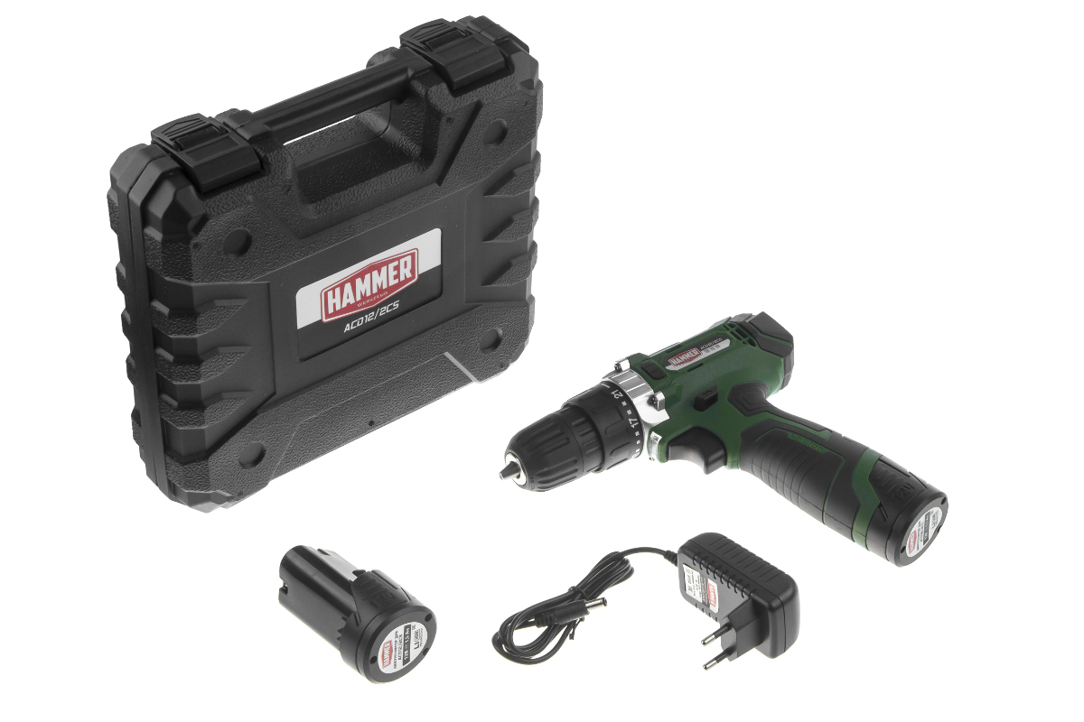 Изображение товара Аккумуляторная дрель-шуруповерт Hammer ACD12/2CS 12В литий ион, 2 аккумулятора