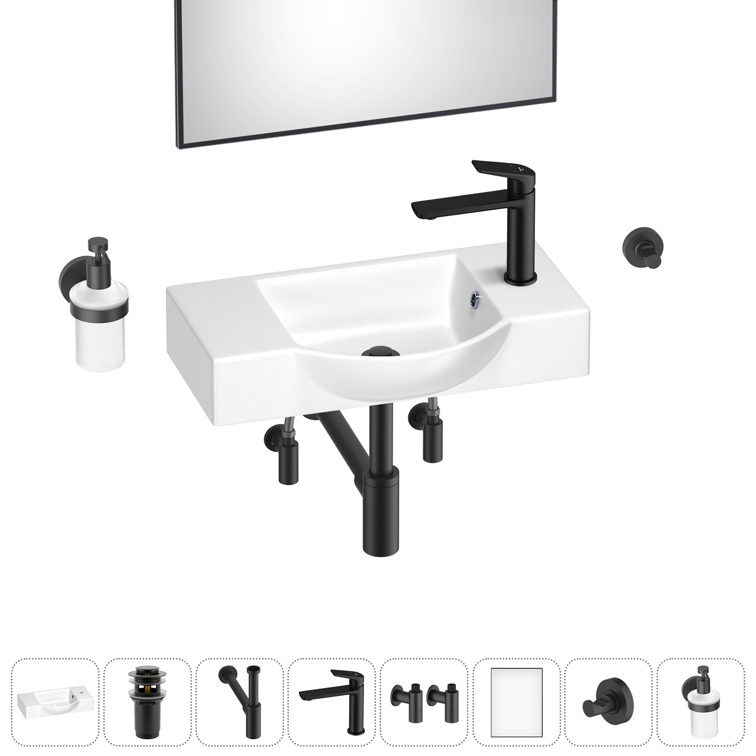 Изображение товара Раковина Wellsee wc area 55см матовый черный комплектующие