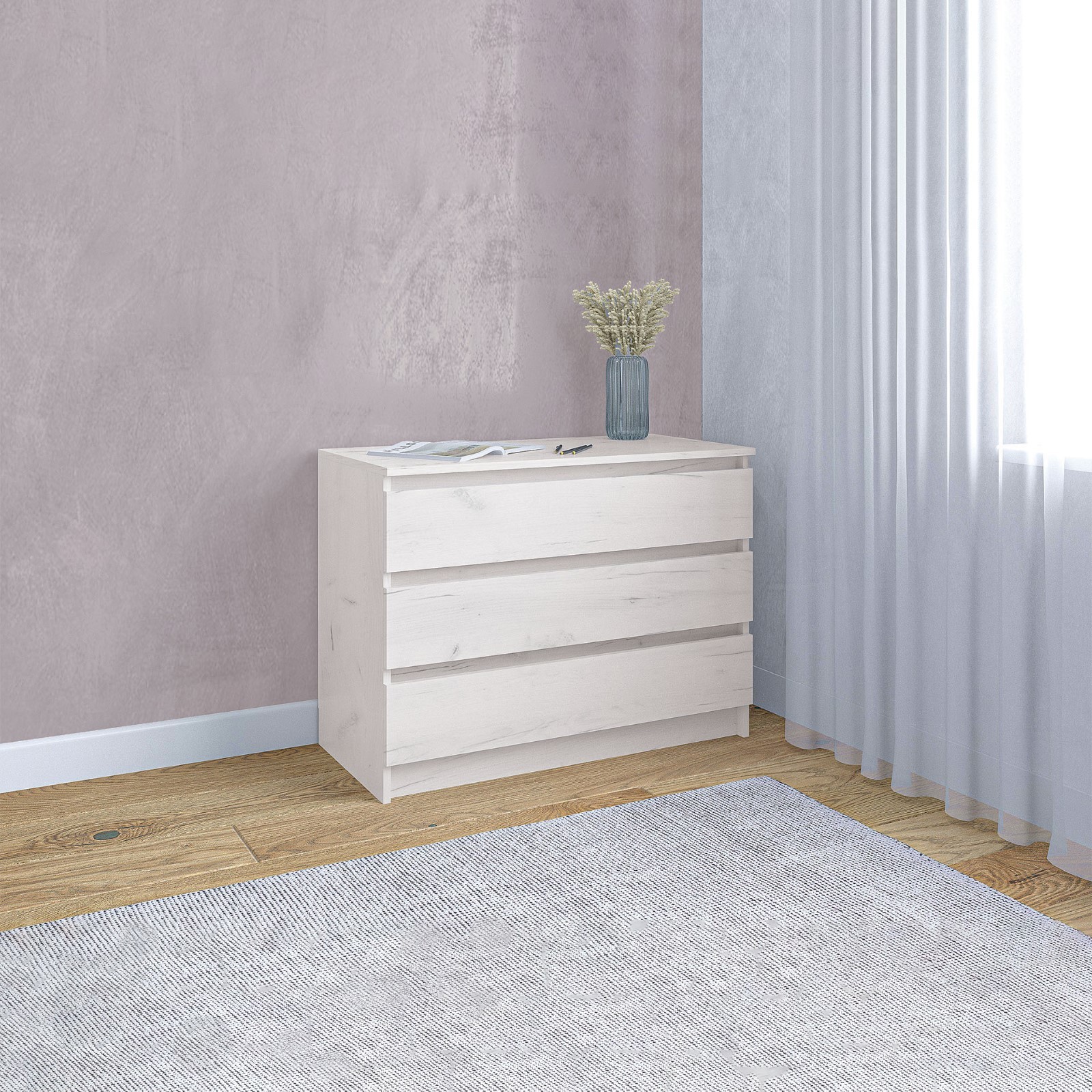 Изображение товара Комод Клик мебель 10333564 3 ящика 90x44x68 см ЛДСП цвет белый