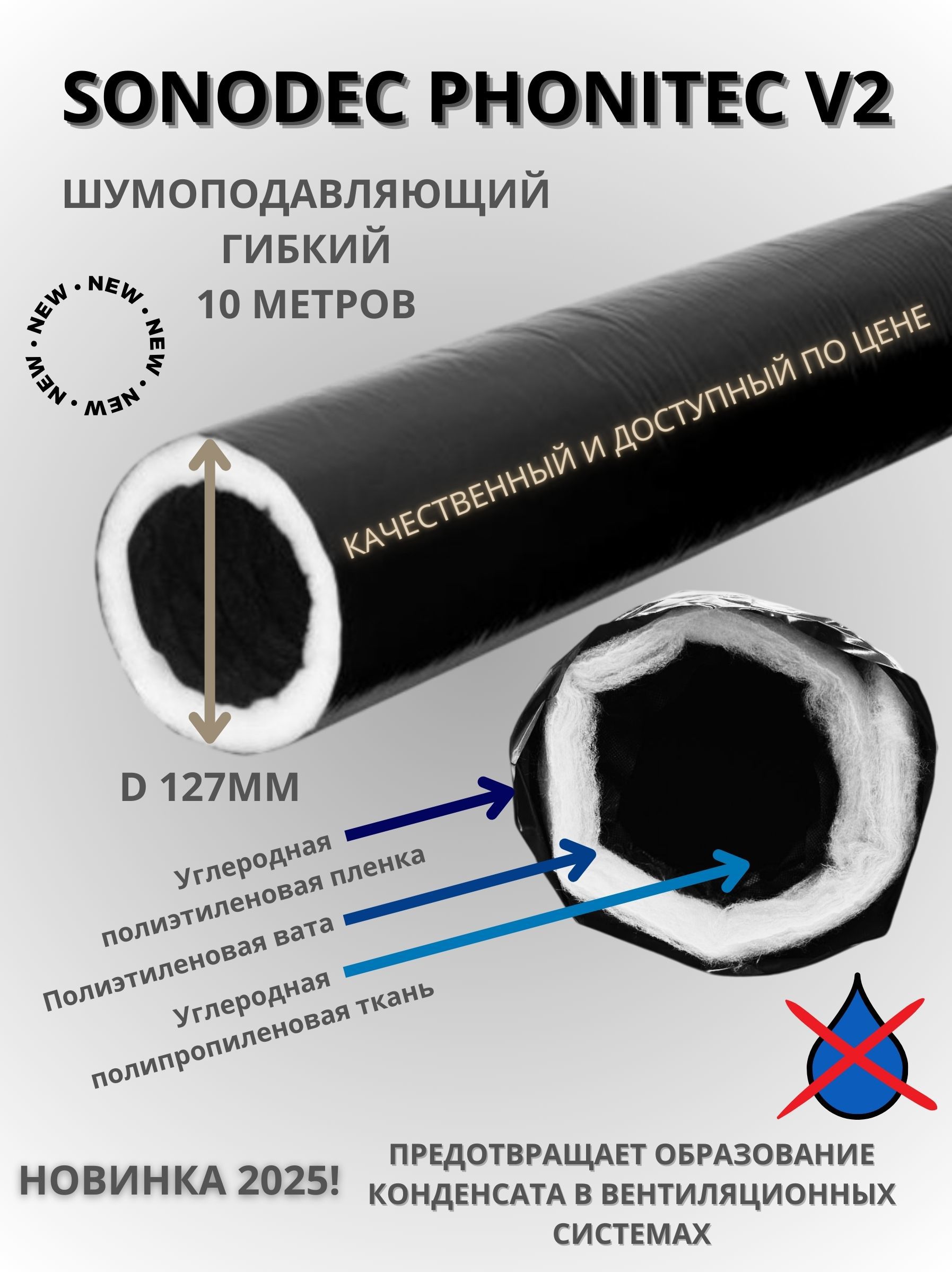 Изображение товара Воздуховод гибкий Dec International Sonodec Carbon Ecosoft D127 мм 10 м полиэтилен/полипропилен Изображение товара Воздуховод гибкий Dec International Sonodec Carbon Ecosoft D127 мм 10 м полиэтилен/полипропилен