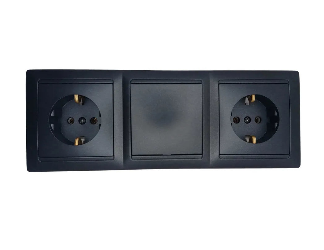 Изображение товара Блок розетка двойная с выключателем BYLECTRICA стиль РС16 525 графит