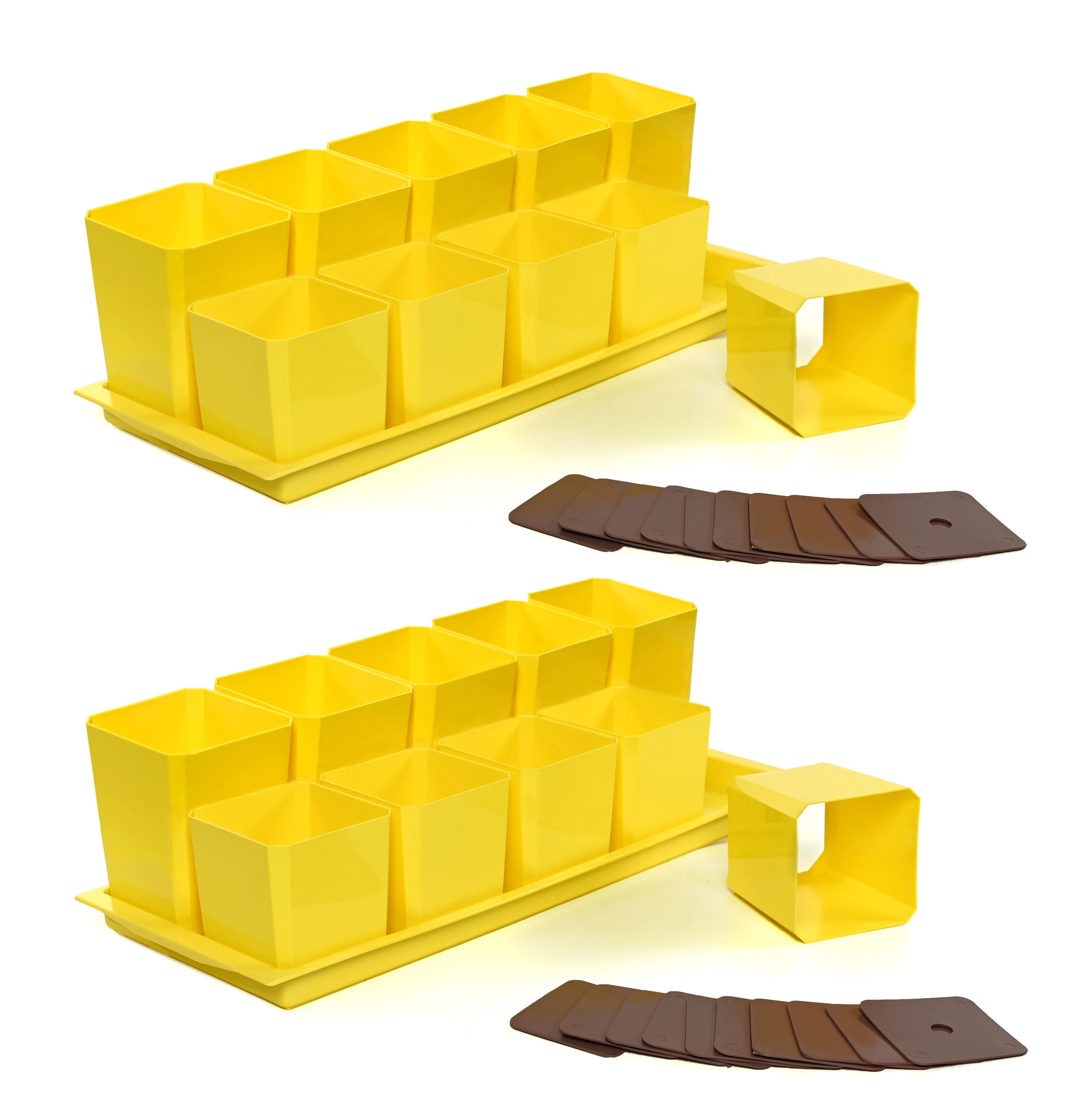 Изображение товара Набор горшков для рассады 2 шт Пеликан 10 шт 0.75 л и 0.5 л каскад жёлтый