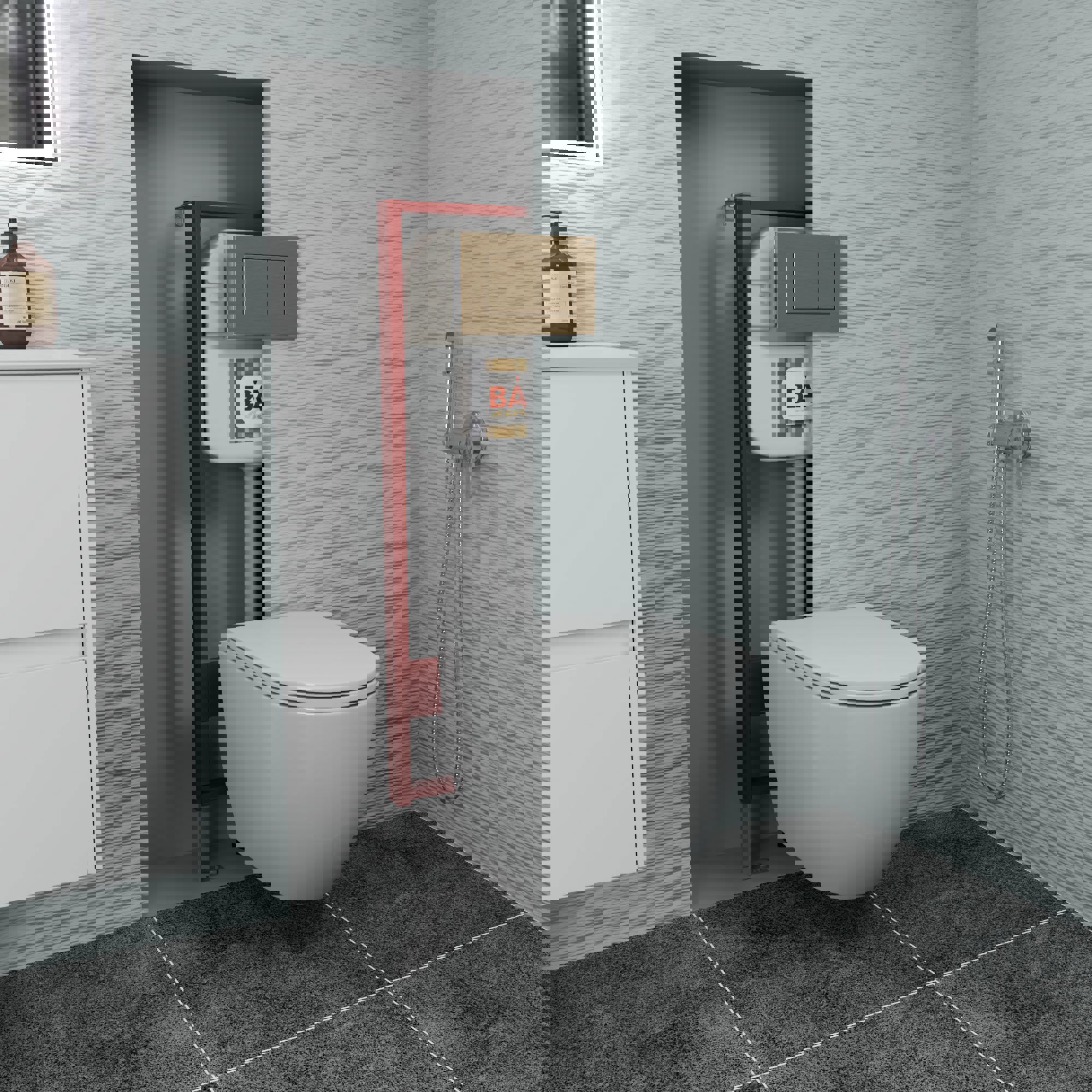 Изображение товара Комплект BAUEDGE 6 в 1 NEO45700-BL0001-HQ5-Q00012: инсталляция NEO 45, унитаз безободковый Dream 52x36 Hurricane-5, сиденье микролифт, кнопка Stil