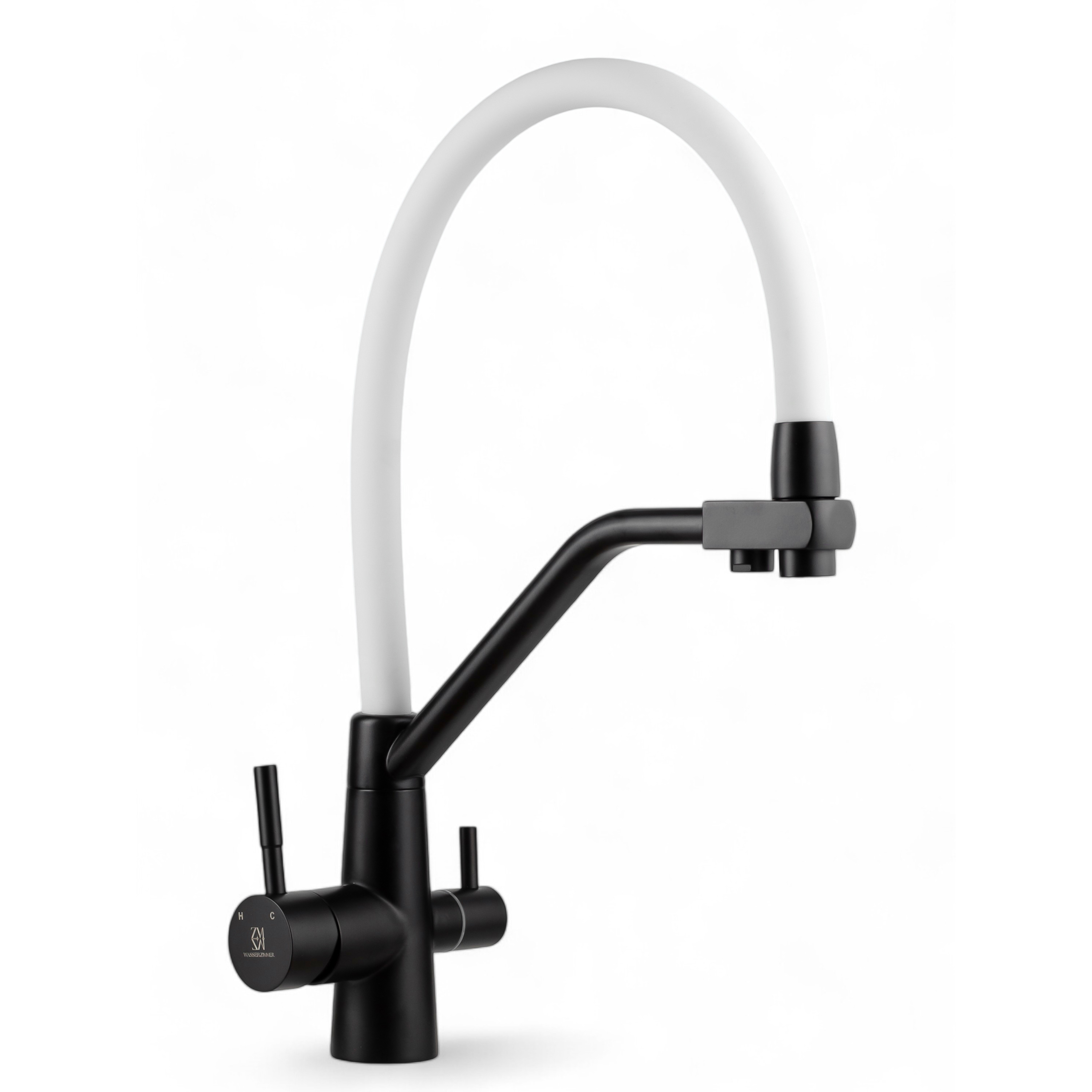 Изображение товара Смеситель для кухни Wasser zimmer ZM-2009B гибкий излив 23 см черный и белый