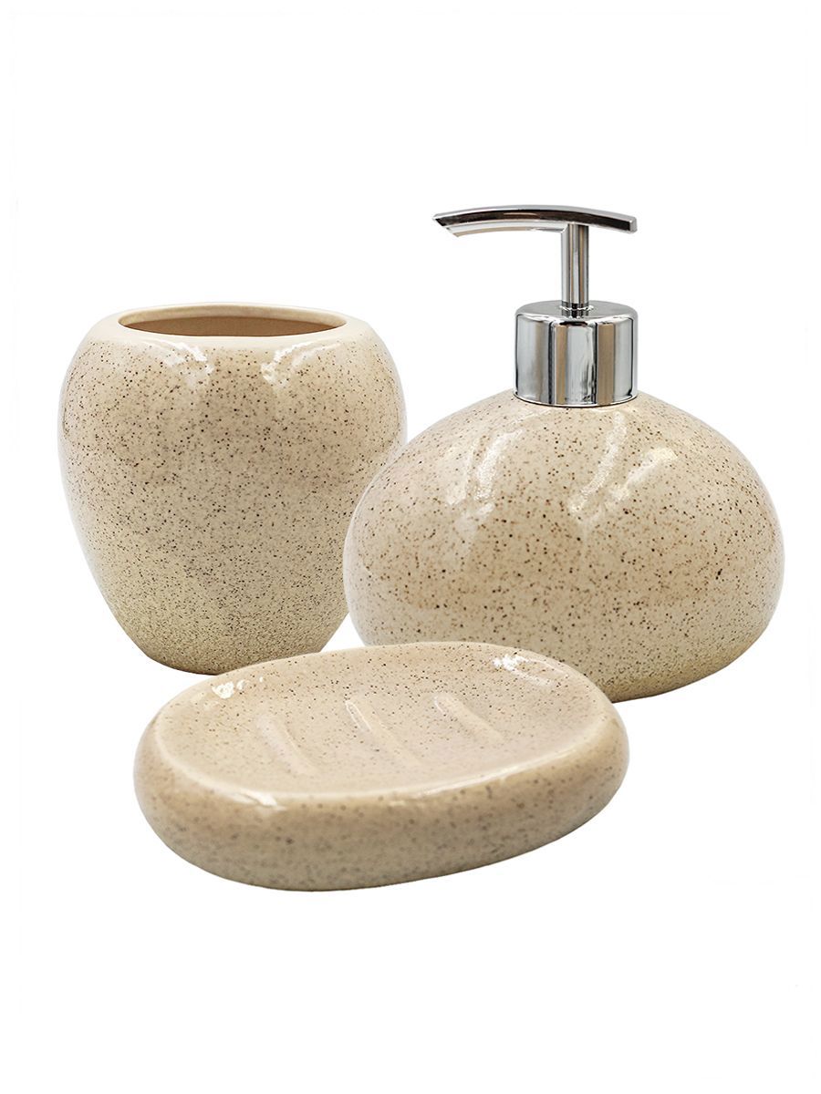 Изображение товара Набор аксессуаров для ванной комнаты Bath Plus Deserto SET3: дозатор для жидкого мыла, мыльница, стакан для зубных щеток