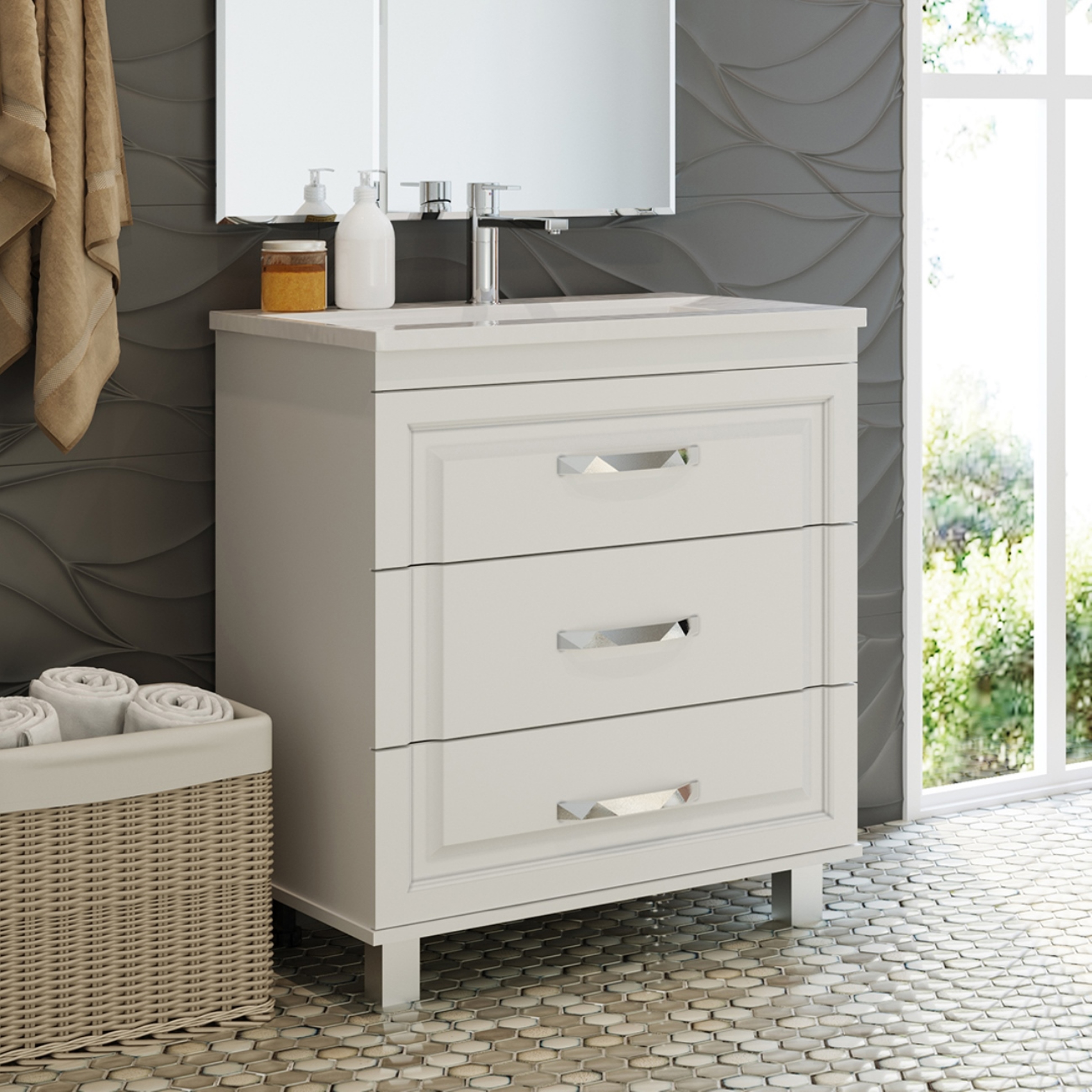 Изображение товара Тумба под раковину Misty Терра 70см с раковиной белая современная ванная