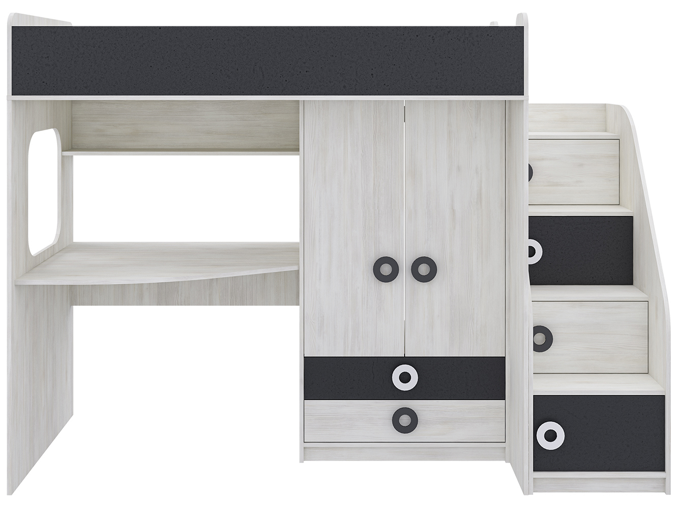 Изображение товара Кровать чердак Адель Пирамида 172x184 см с рабочим местом и шкафом