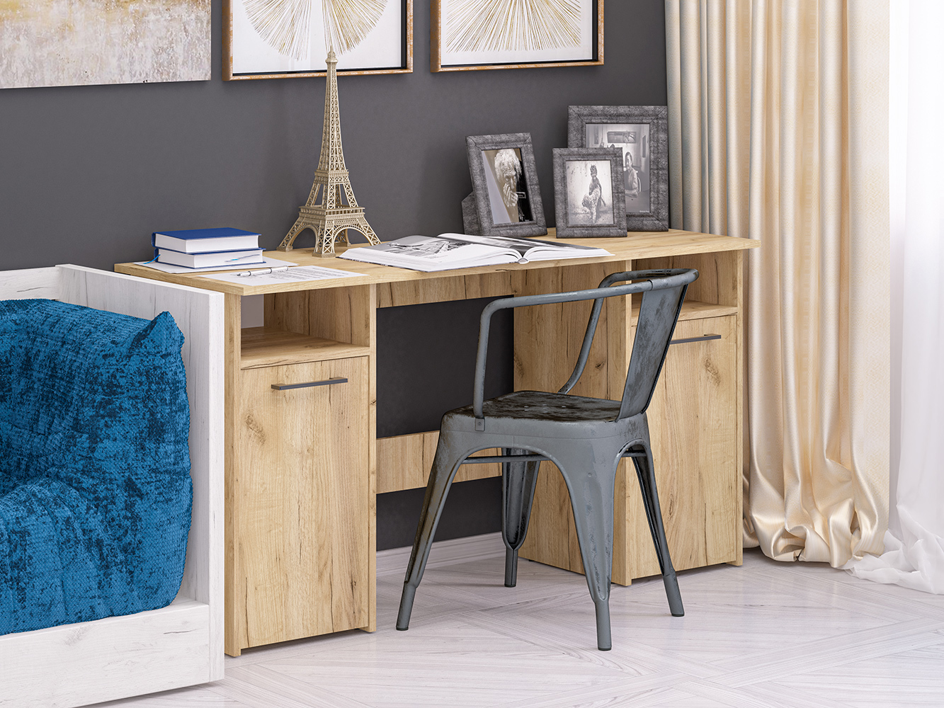 Изображение товара Письменный стол Пирамида Фронда-9 140x75x50 см дуб крафт золотой