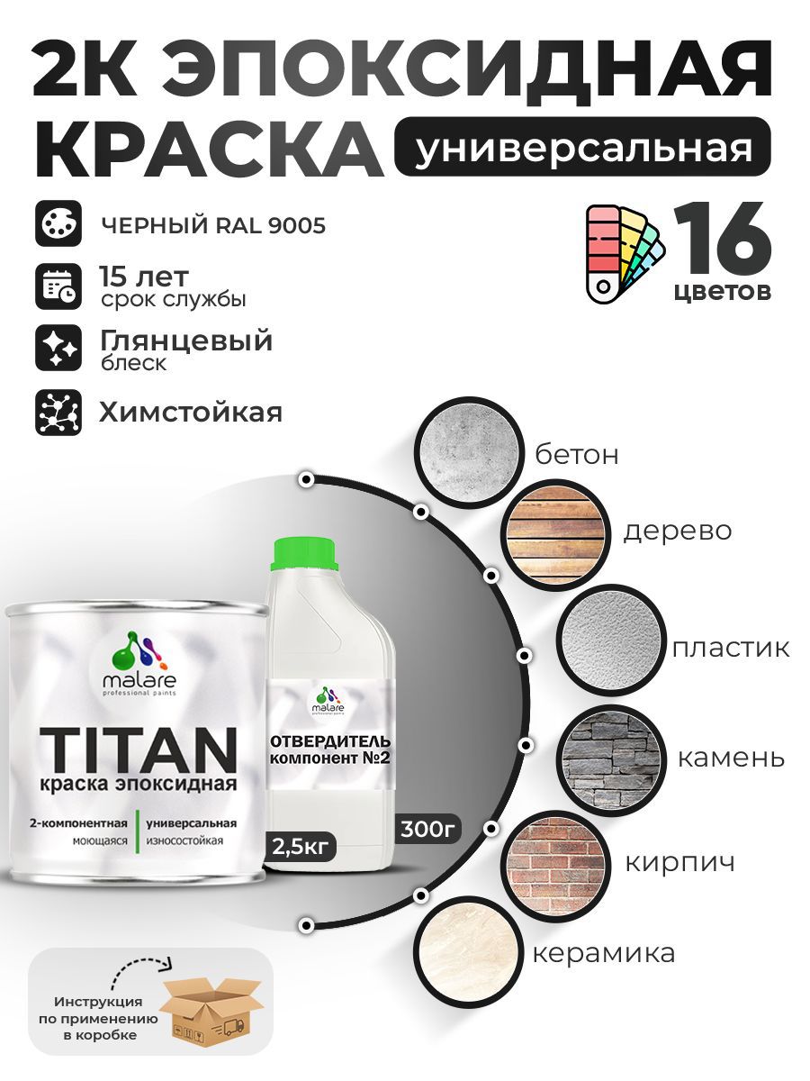 Изображение товара Краска эпоксидная Malare Titan 2.5 кг черная глянцевая RAL 9005 Изображение товара Краска эпоксидная Malare Titan 2.5 кг черная глянцевая RAL 9005