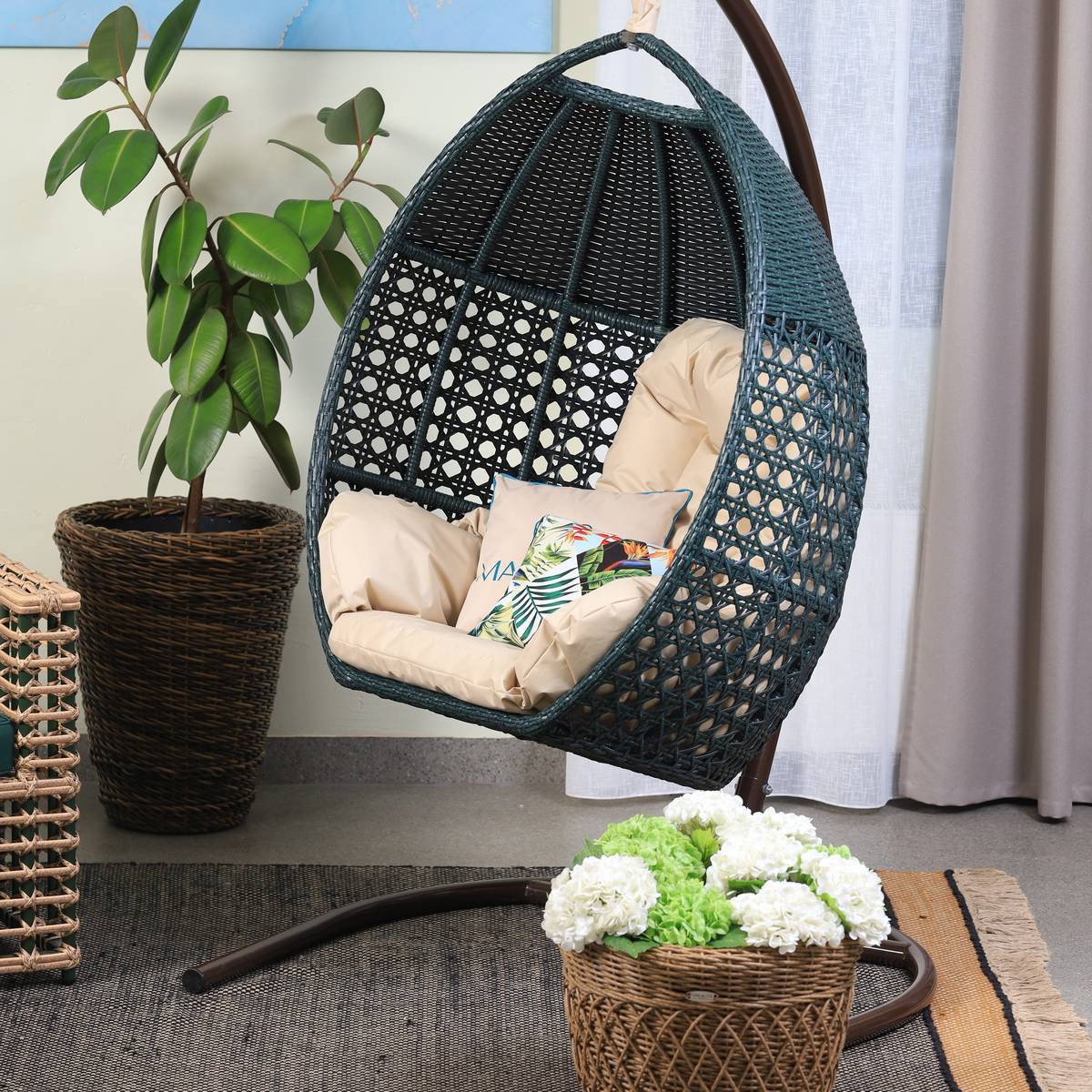 Изображение товара Кресло подвесное Malacca Авиано 1-х местные до 120 кг зеленый/бежевый