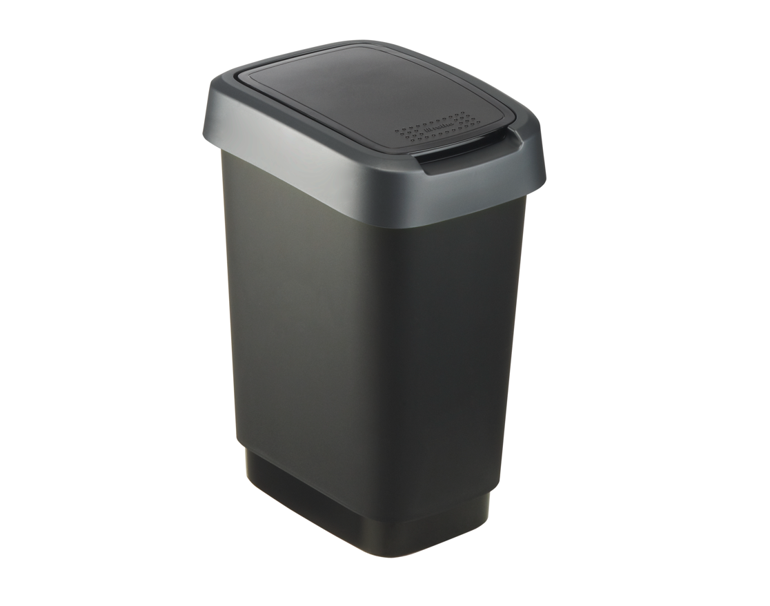 Изображение товара Контейнер для мусора Rotho Swing Twist черный серебро, 10 л