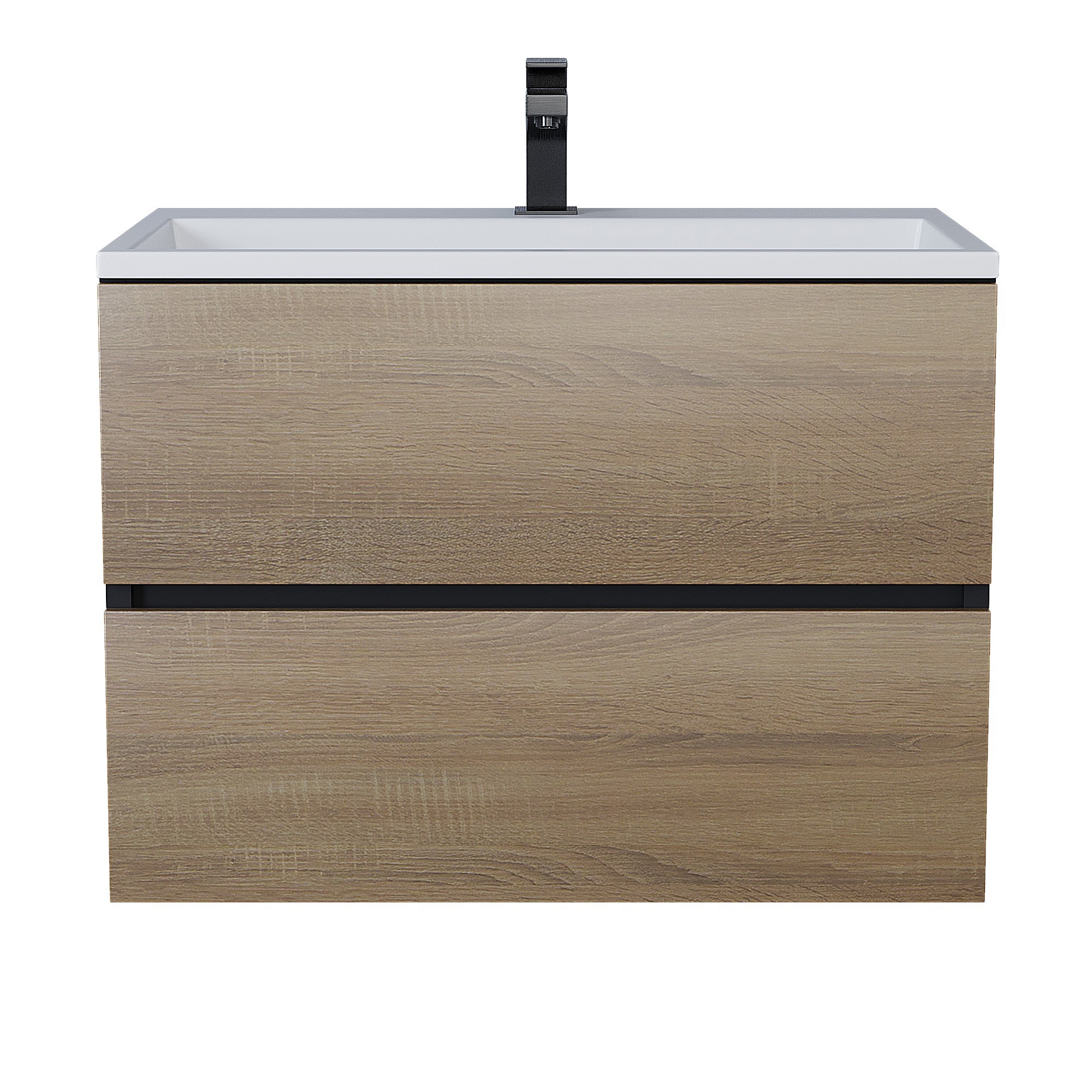 Изображение товара Тумба с раковиной для ванной подвесная Uperwood Barsa 70x45x57 см черная/дуб сонома раковина белая