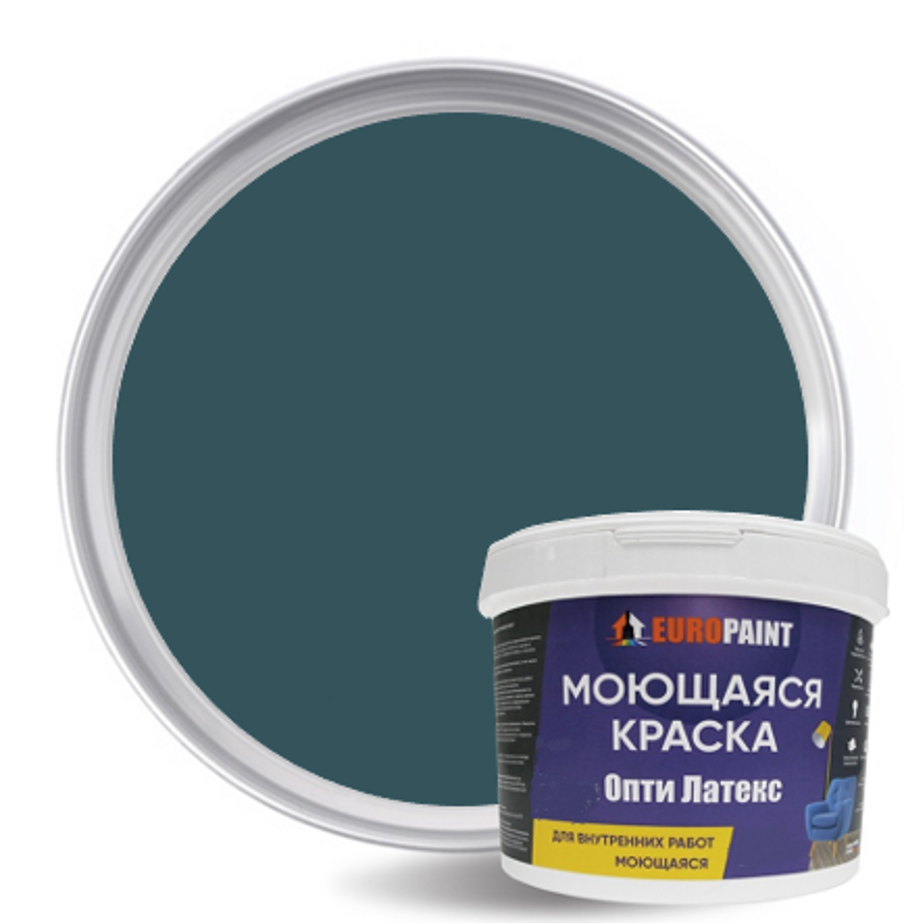 Изображение товара Краска декоративная EUROPAINT Опти Латекс ЛМ_2104_МШ14 цвет морской шторм 10 л