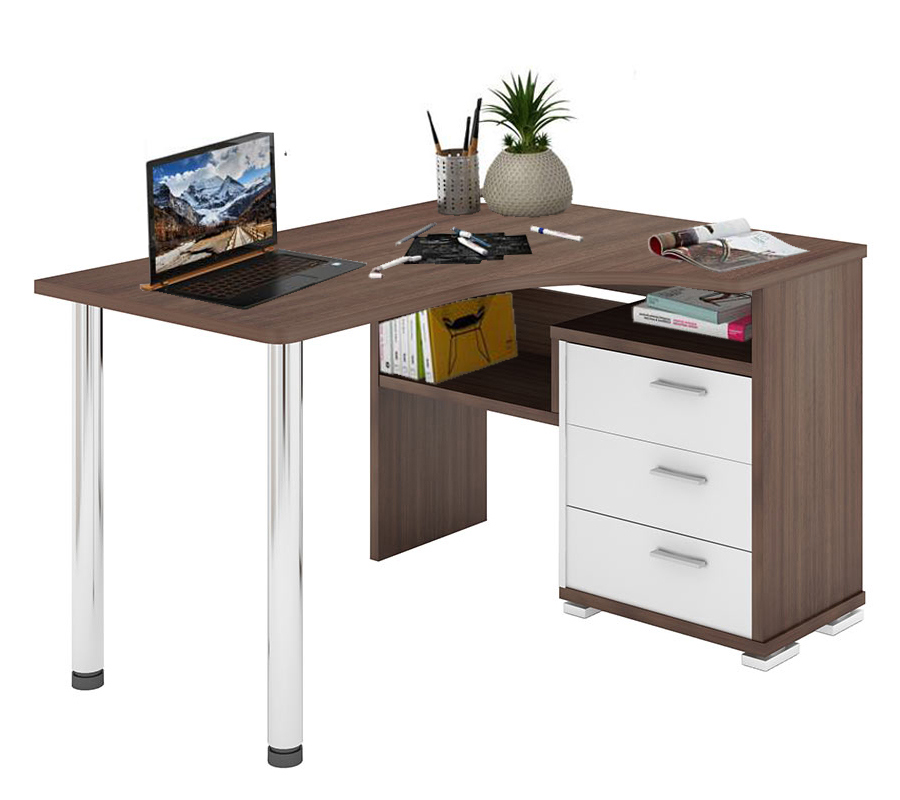 Изображение товара Стол Мэрдэс СР-132С-130 угловой из ЛДСП белый и ясень шимо темный