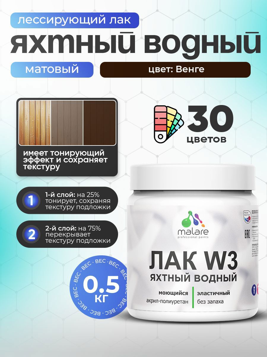 Изображение товара Лак яхтный тонирующий Malare Series W матовый венге 0.5 кг Изображение товара Лак яхтный тонирующий Malare Series W матовый венге 0.5 кг