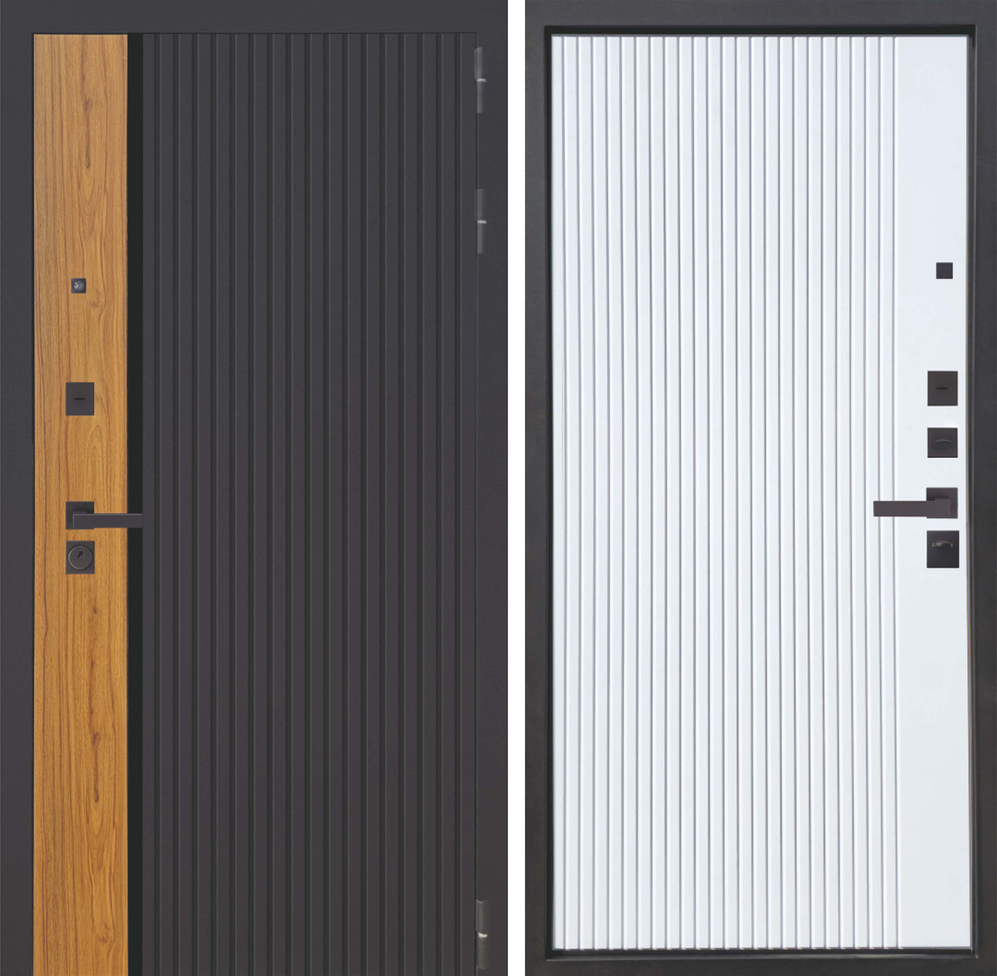 Изображение товара Входная дверь Страж К-14 205x96 см черная шагрень с орехом Россия