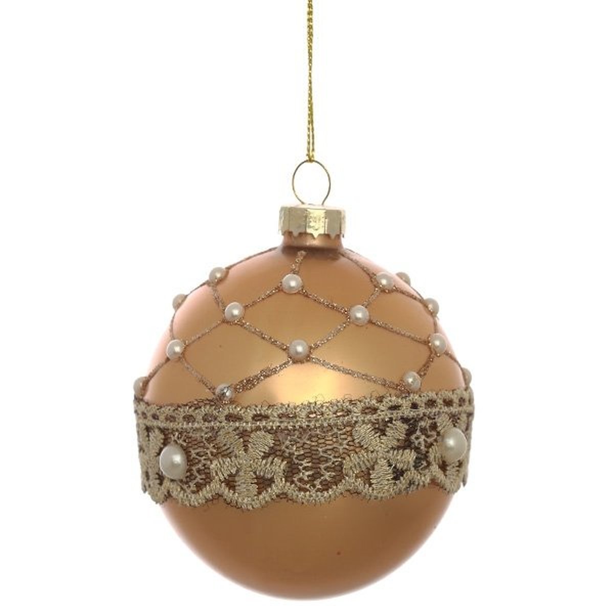 Изображение товара Елочный шар 256273 Кружево из стекла 8 см жёлтый/золотой