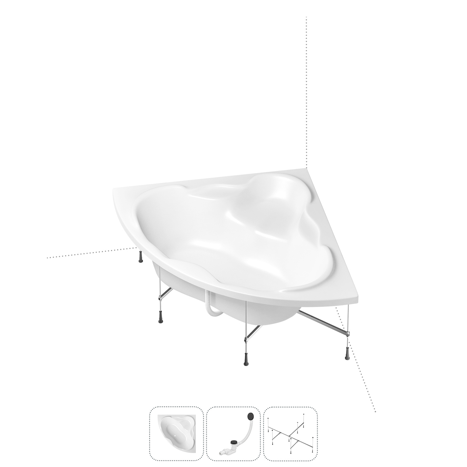 Изображение товара Ванна угловая Lavinia Boho Elegant 202011041 литьевой акрил 140x140 с каркасом и слив-переливом