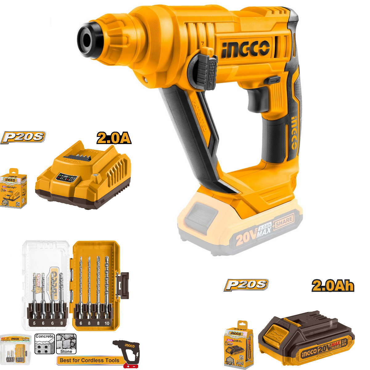 Изображение товара Аккумуляторный перфоратор INGCO CRHLI1601 20 В Li-Ion