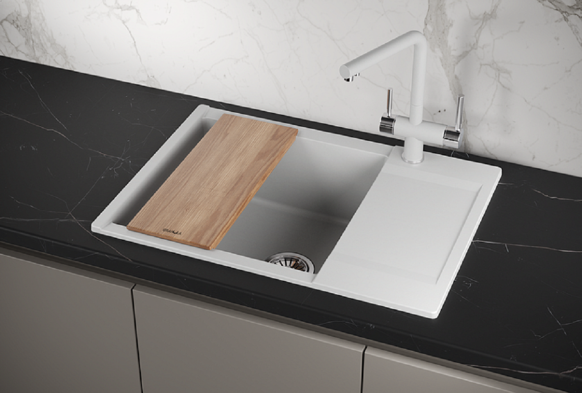 Изображение товара Накладная кухонная мойка Granula ES-7003 50x70 см иск. камень белая