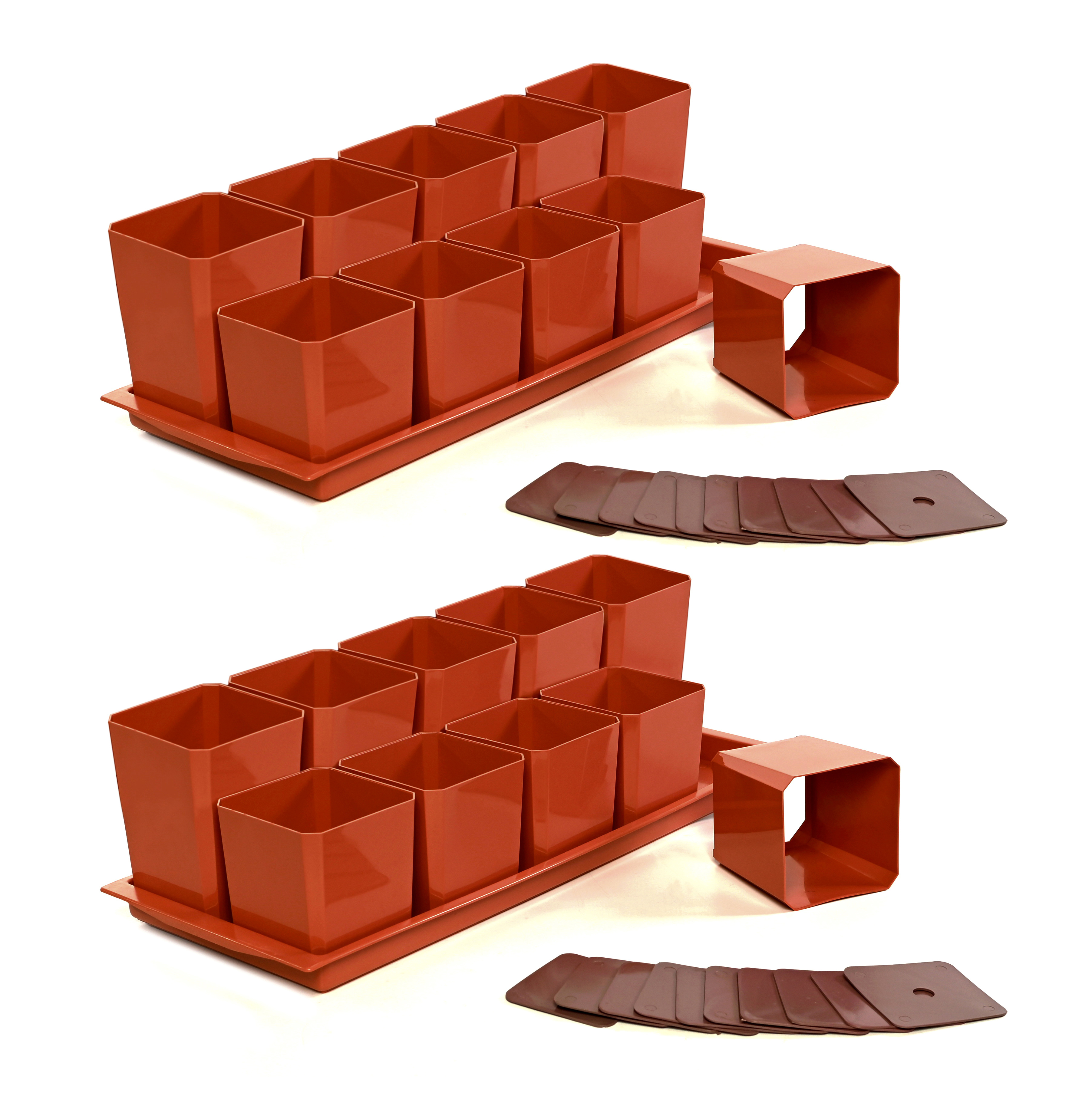 Изображение товара Набор горшков для рассады 2 шт Пеликан 10 шт 0.75 л и 0.5 л каскад терракотовый