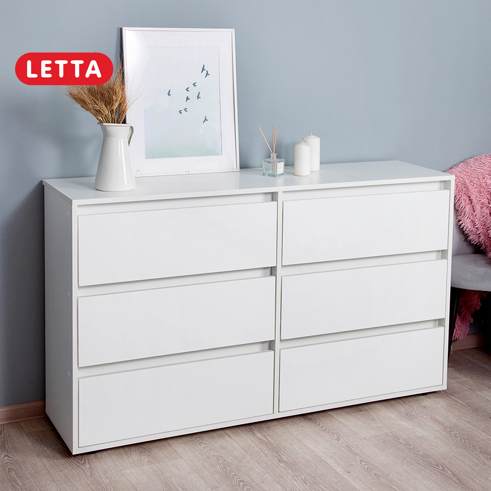 Изображение товара Комод Letta City new 6 ящиков 140x39x83 см ЛДСП цвет белый