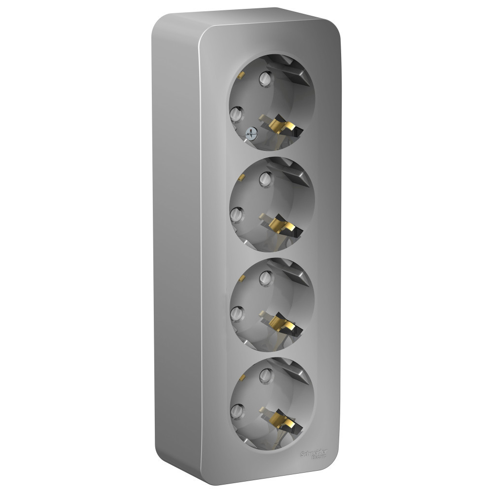 Изображение товара Розетка накладная четверная Systeme Electric BlancaBLNRA011413 с заземлением цвет алюминий