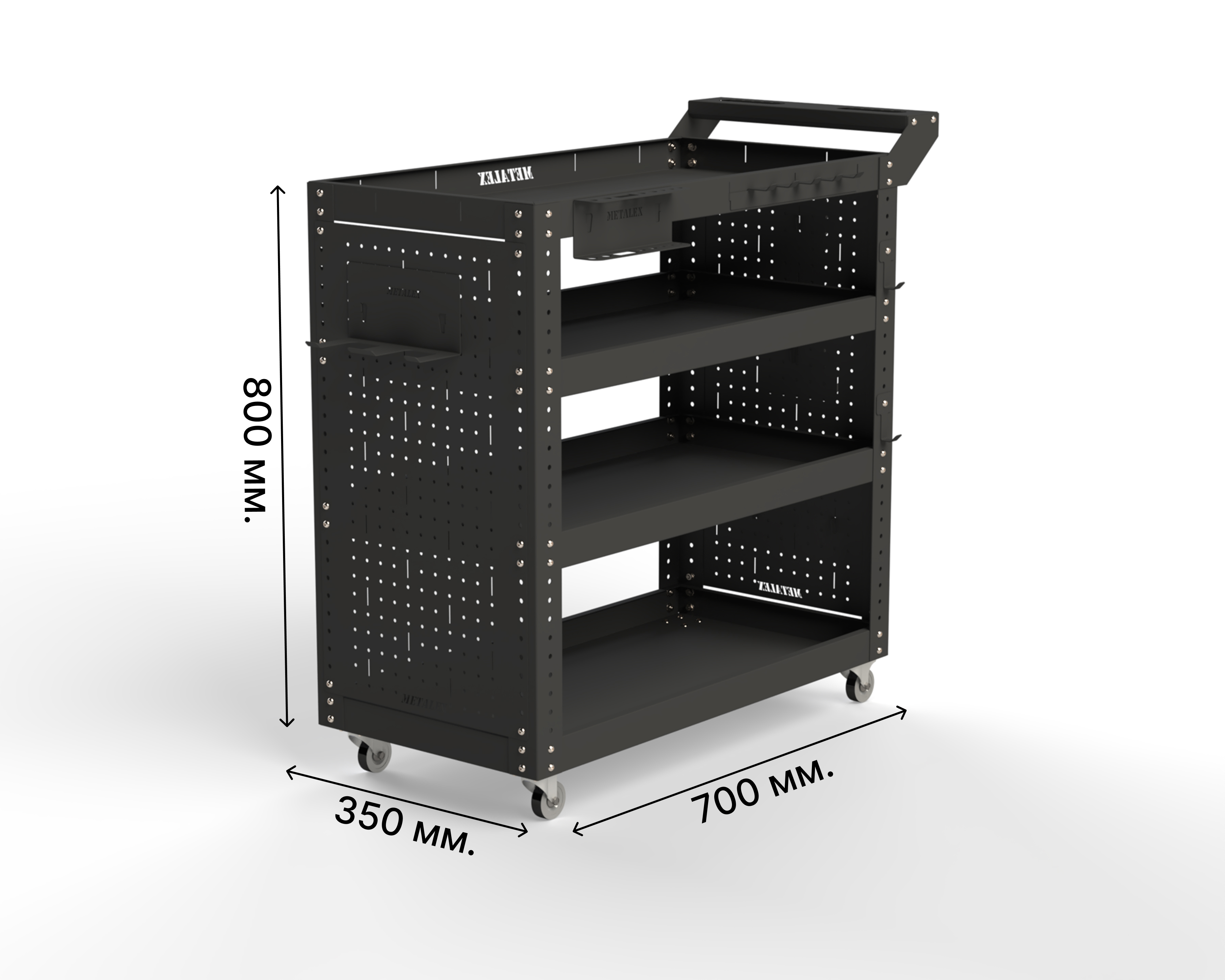 Изображение товара Тележка инструментальная Metalex Тип 2 с регулировкой полок 950x400x700 мм